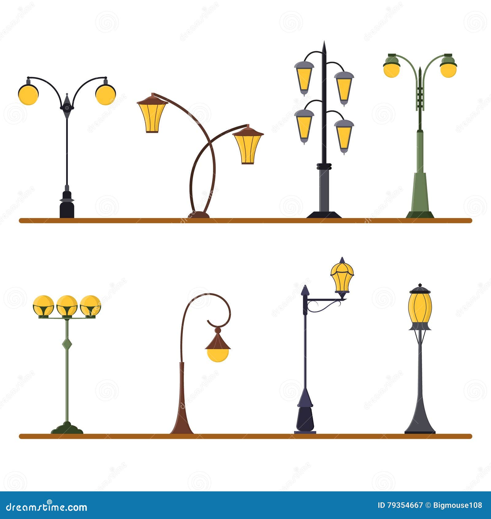 Street Lamp Post Set. Vector Stock Vector Illustration of outdoor
