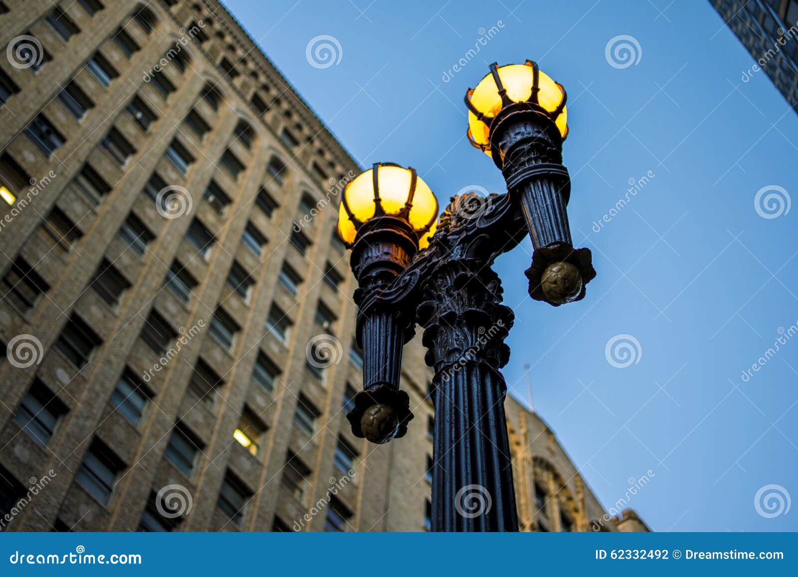 A Street Lamp in San Francisco in Front of a Building Stock Photo