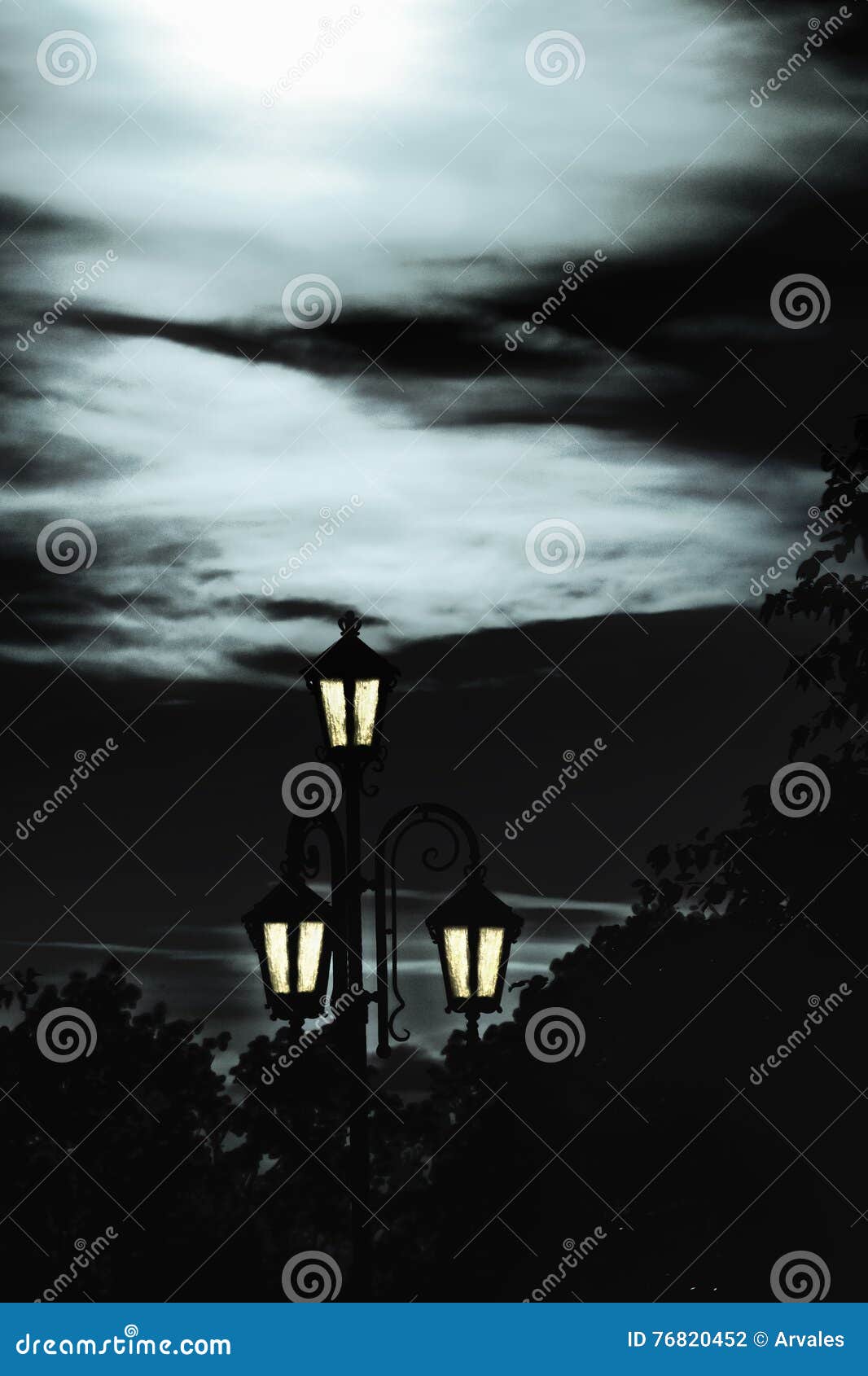 Street Light in the Moonlight Stock Photo Image of lamp, creates