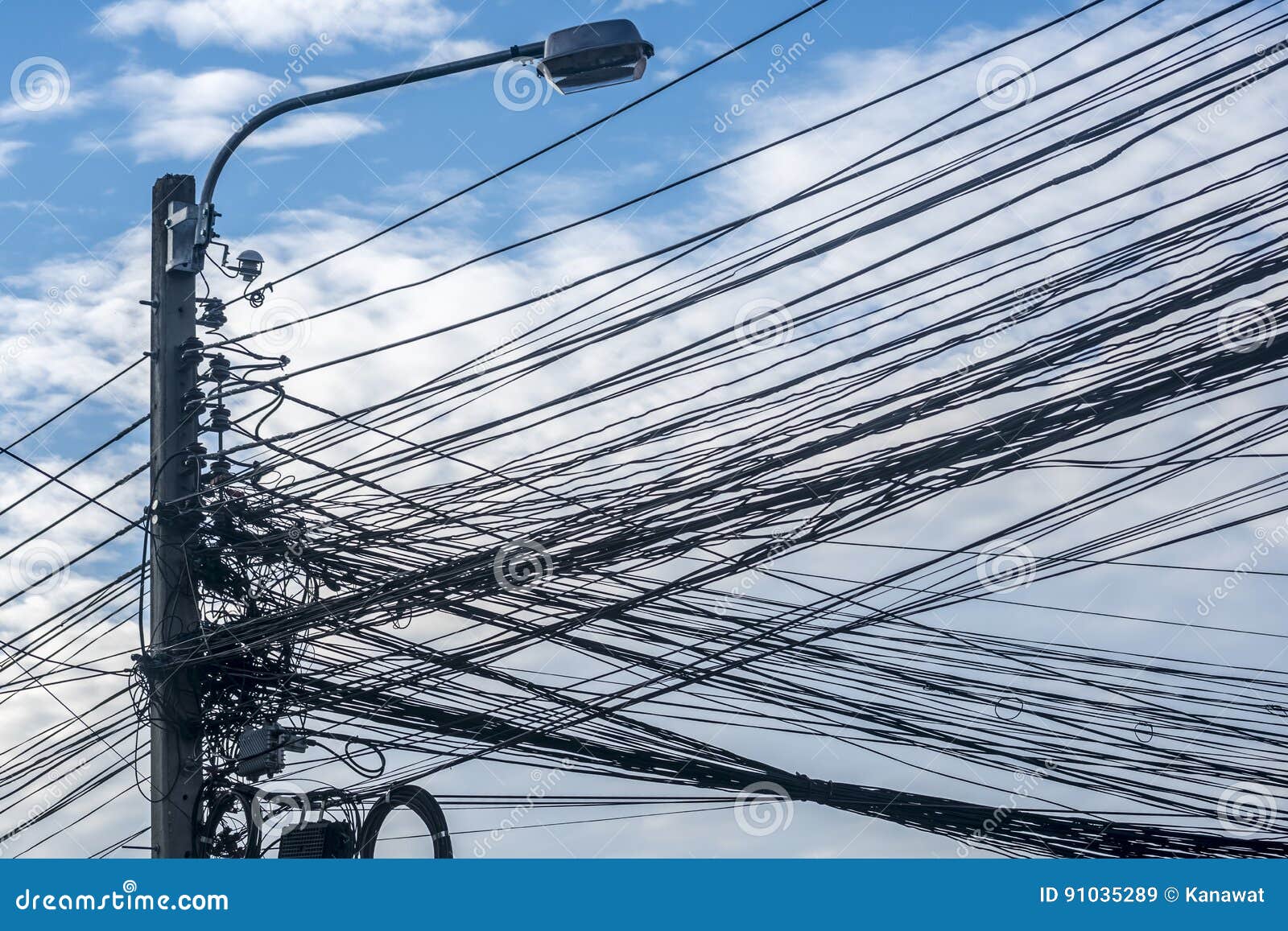 Street Light, Power Electricity Line with Cloud and Blue Sky Background Stock Image Image of