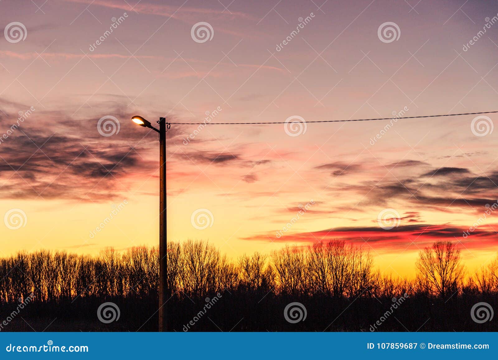 Street light on sunset. stock image. Image of dawn, beauty - 107859687
