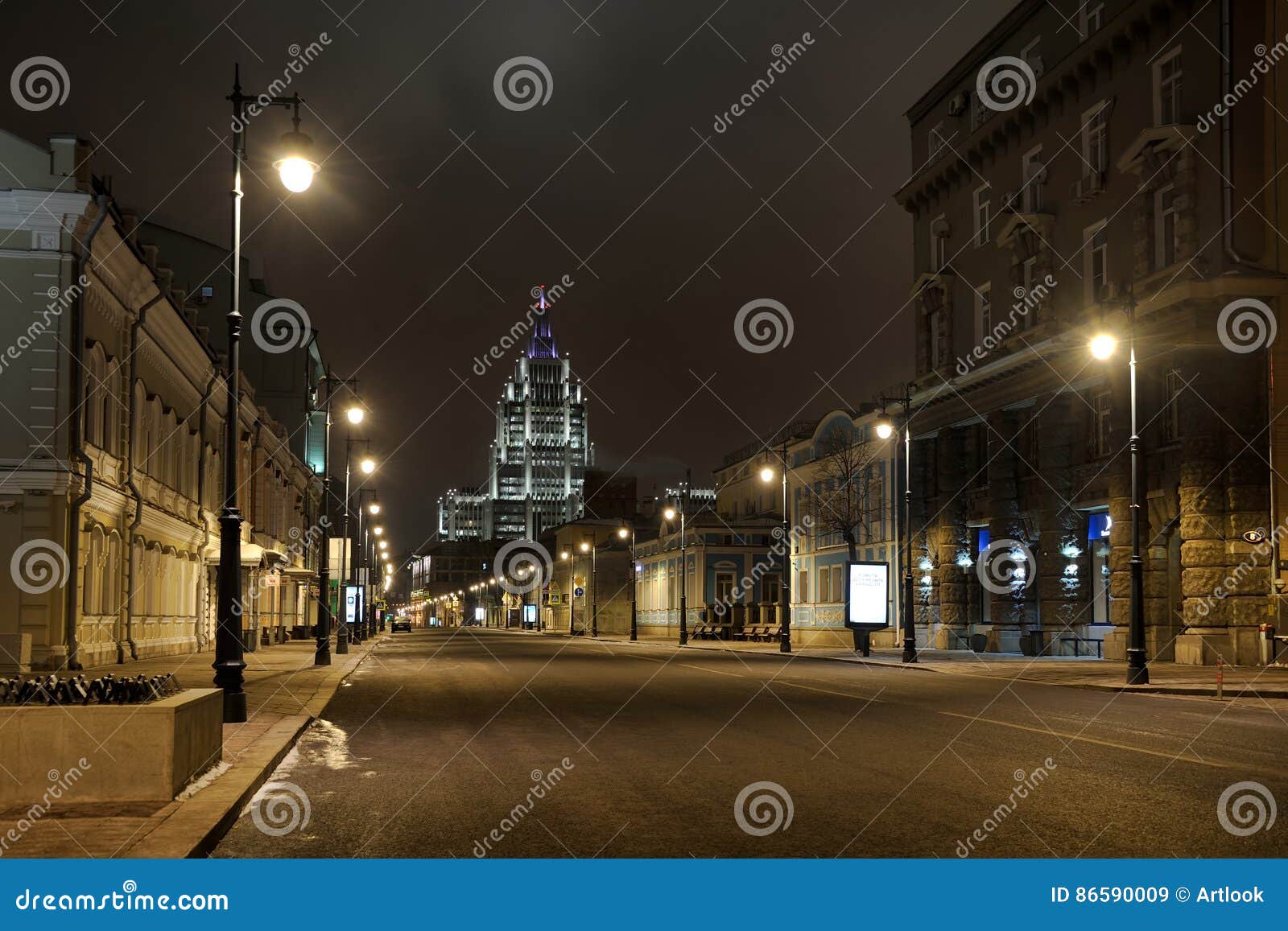 Street Lights Of Malaya Dmitrovka At Night Moscow Russia Stock