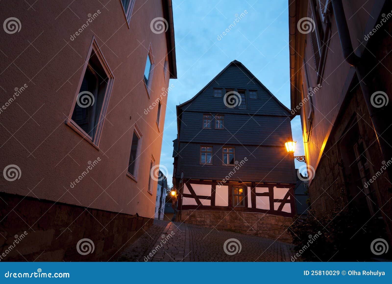 Street in Marburg at night stock image. Image of tradition 25810029