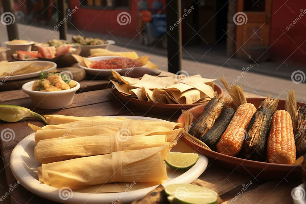Street Mexican Food Tamale Festival, Ai Generation Stock Illustration