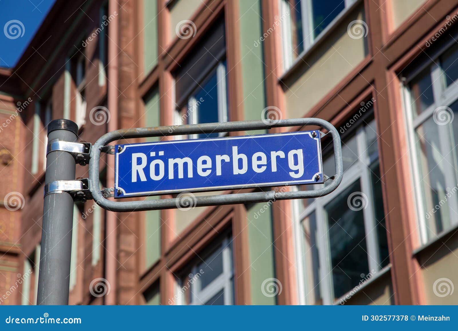 street name roemerberg - engl. mountain of the romans - at the central market square in frankfurt