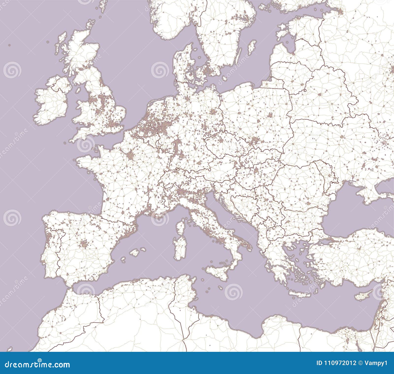 Street and Political Map of Europe and North Africa. European Cities