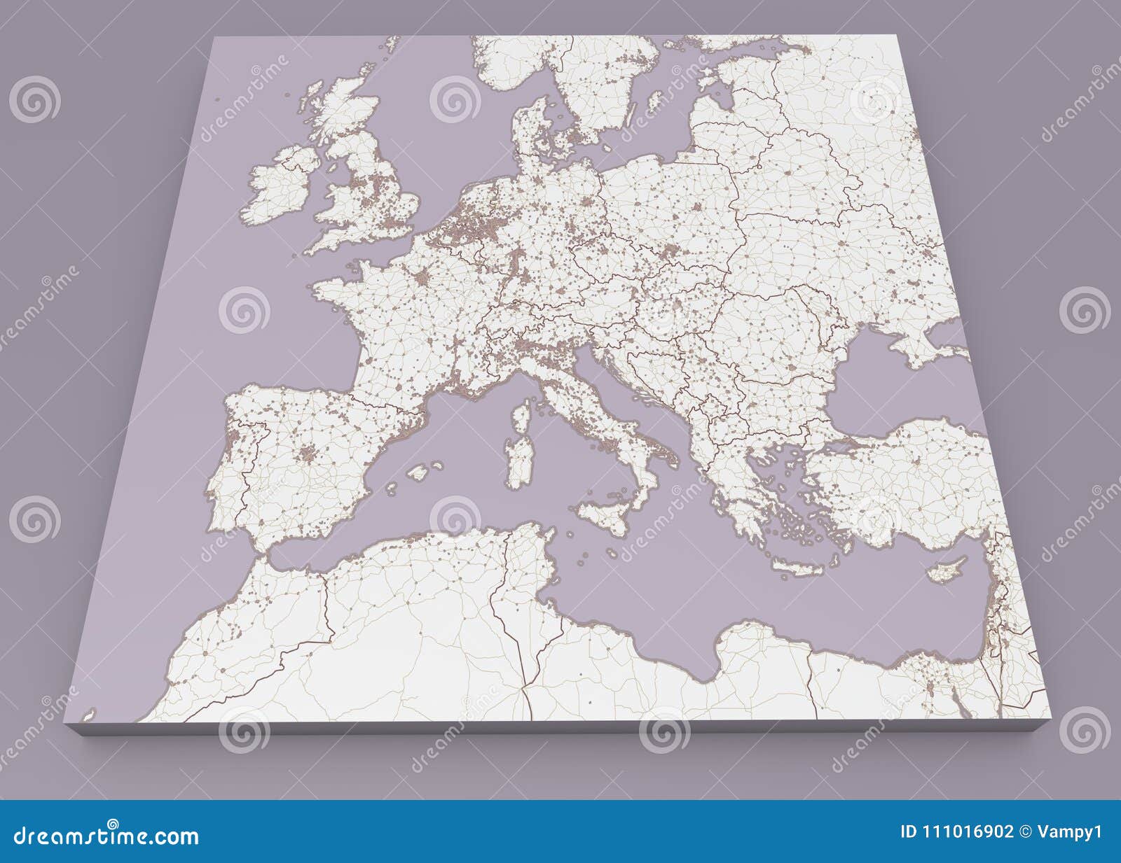 Street and Political Map of Europe and North Africa. European Cities