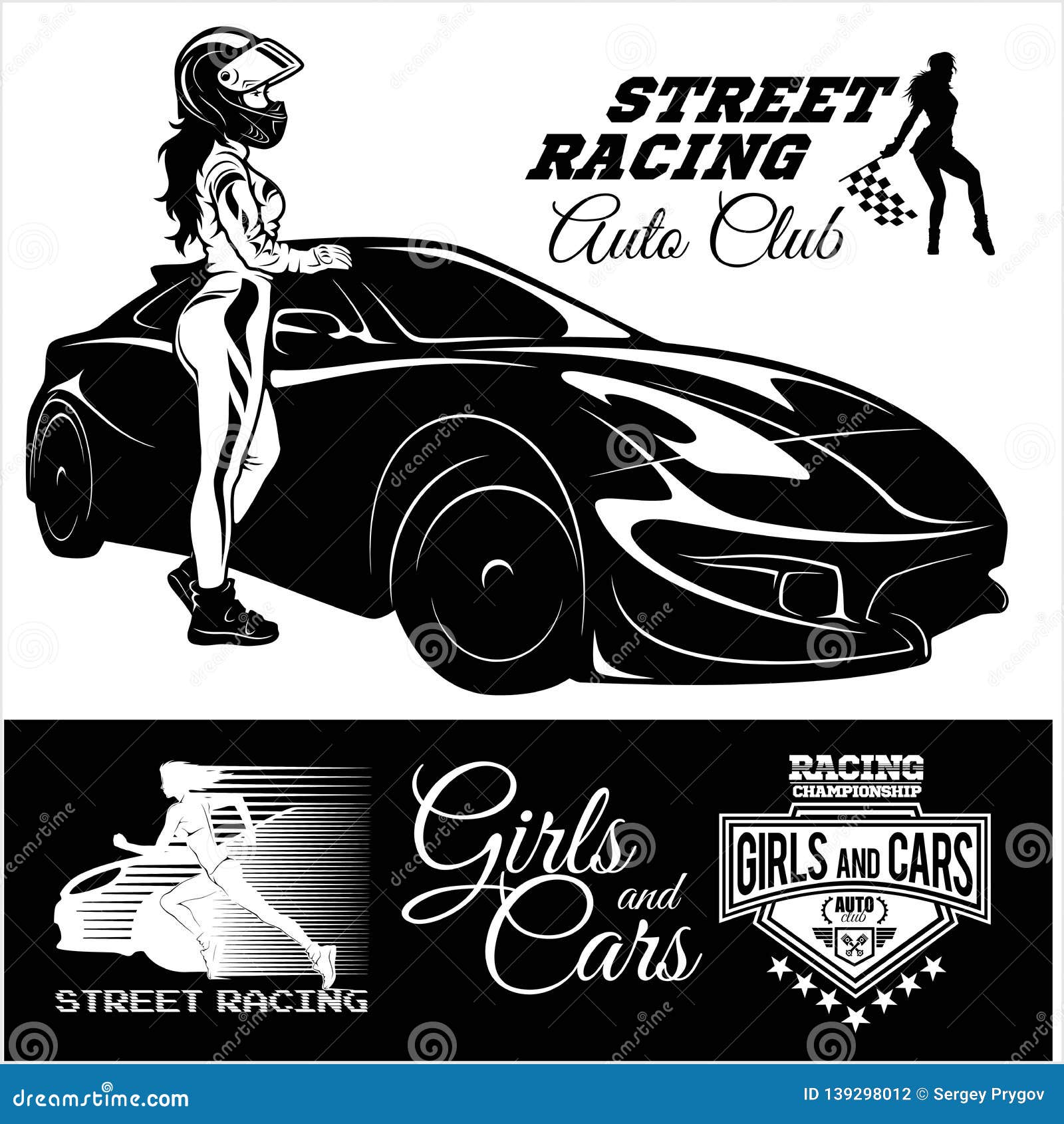 Street Racing. Sport Girl with Starting the Checkered Flag Stock Vector -  Illustration of attractive, brunette: 139298012