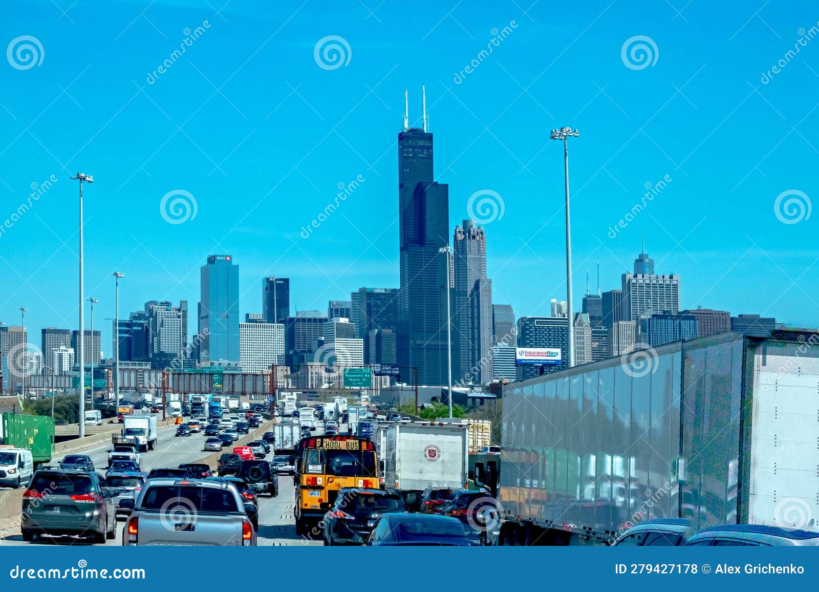 Street and Riverview Scenes in Downtown Chicago Editorial Stock Photo