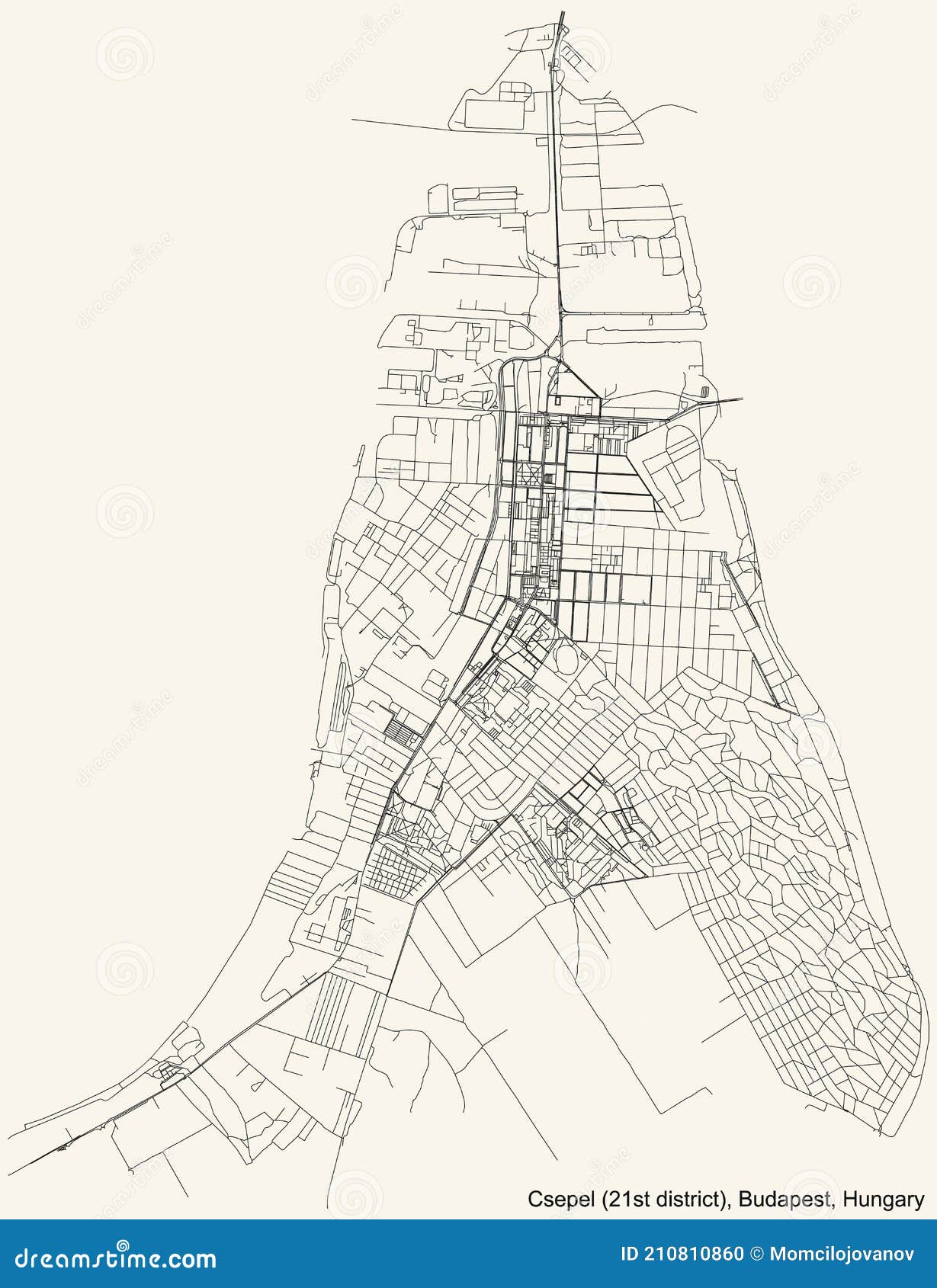 street roads map of the csepel 21st district xxi kerÃÂ¼let of budapest, hungary