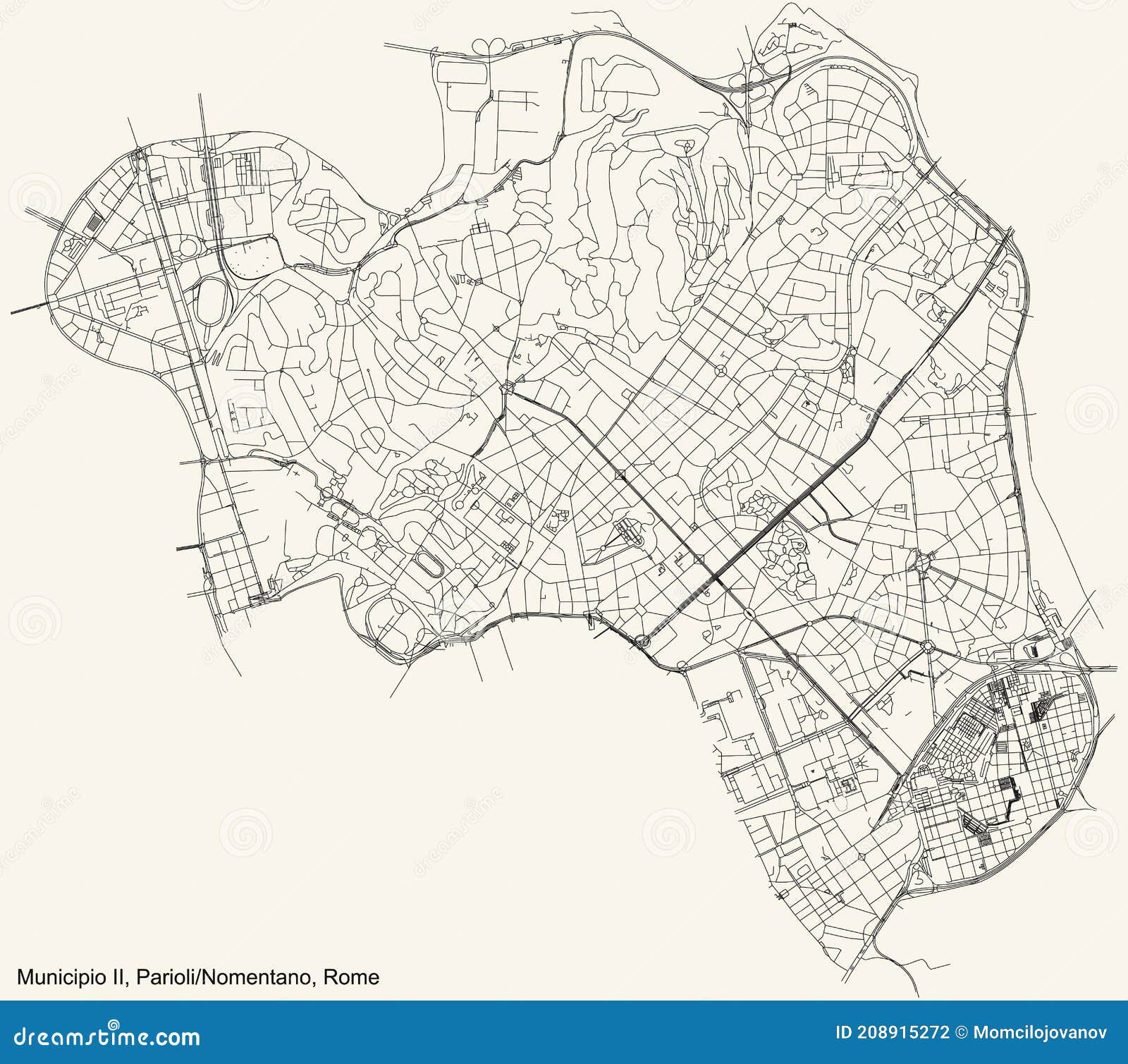 street roads map of the municipio ii Ã¢â¬â parioli nomentano municipality of rome italy