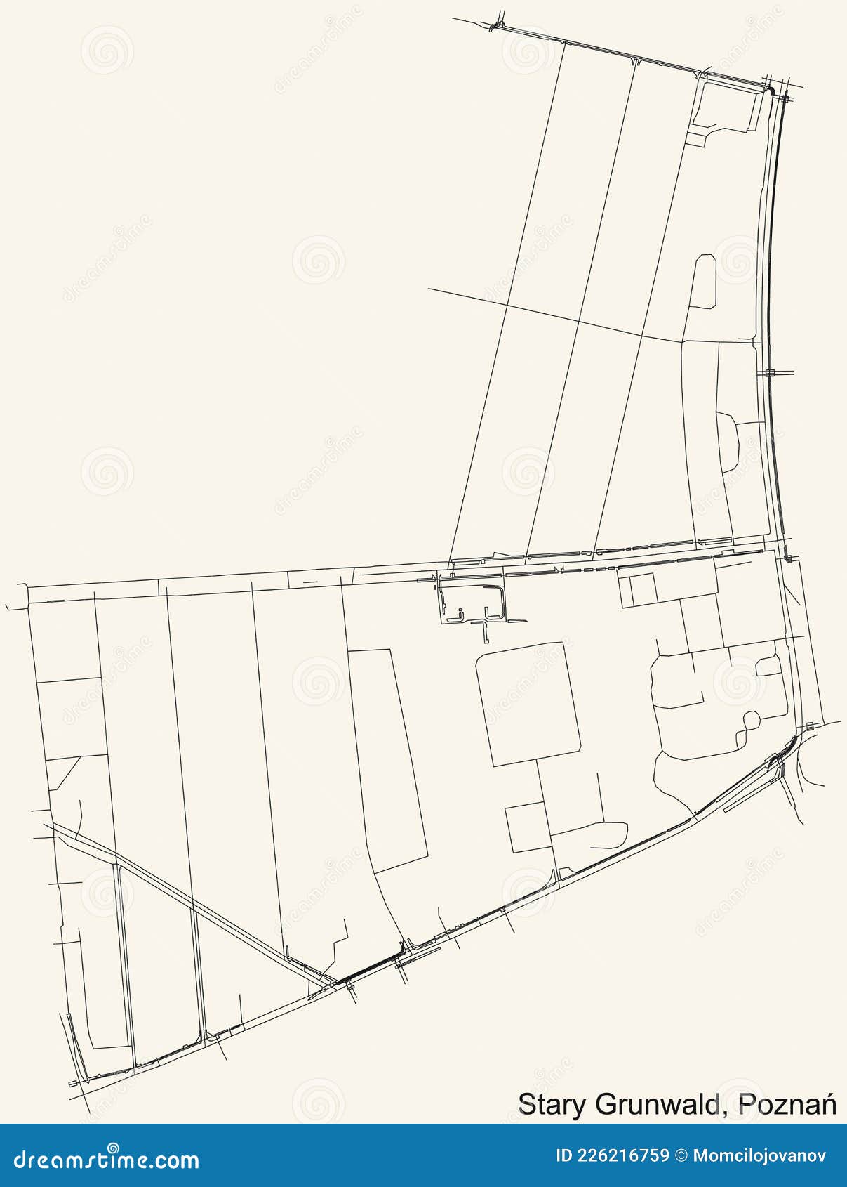 street roads map of the stary grunwald district of poznan, poland