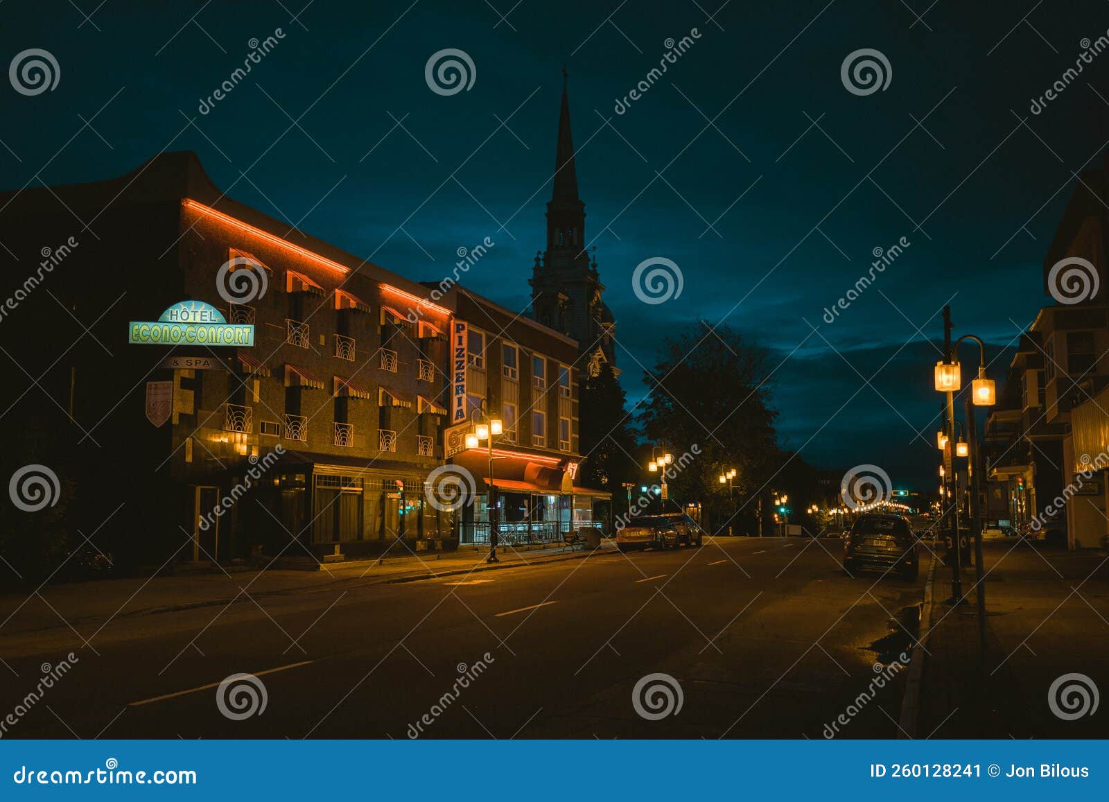Street Scene at Night, Shawinigan, Quebec, Canada Editorial Photo