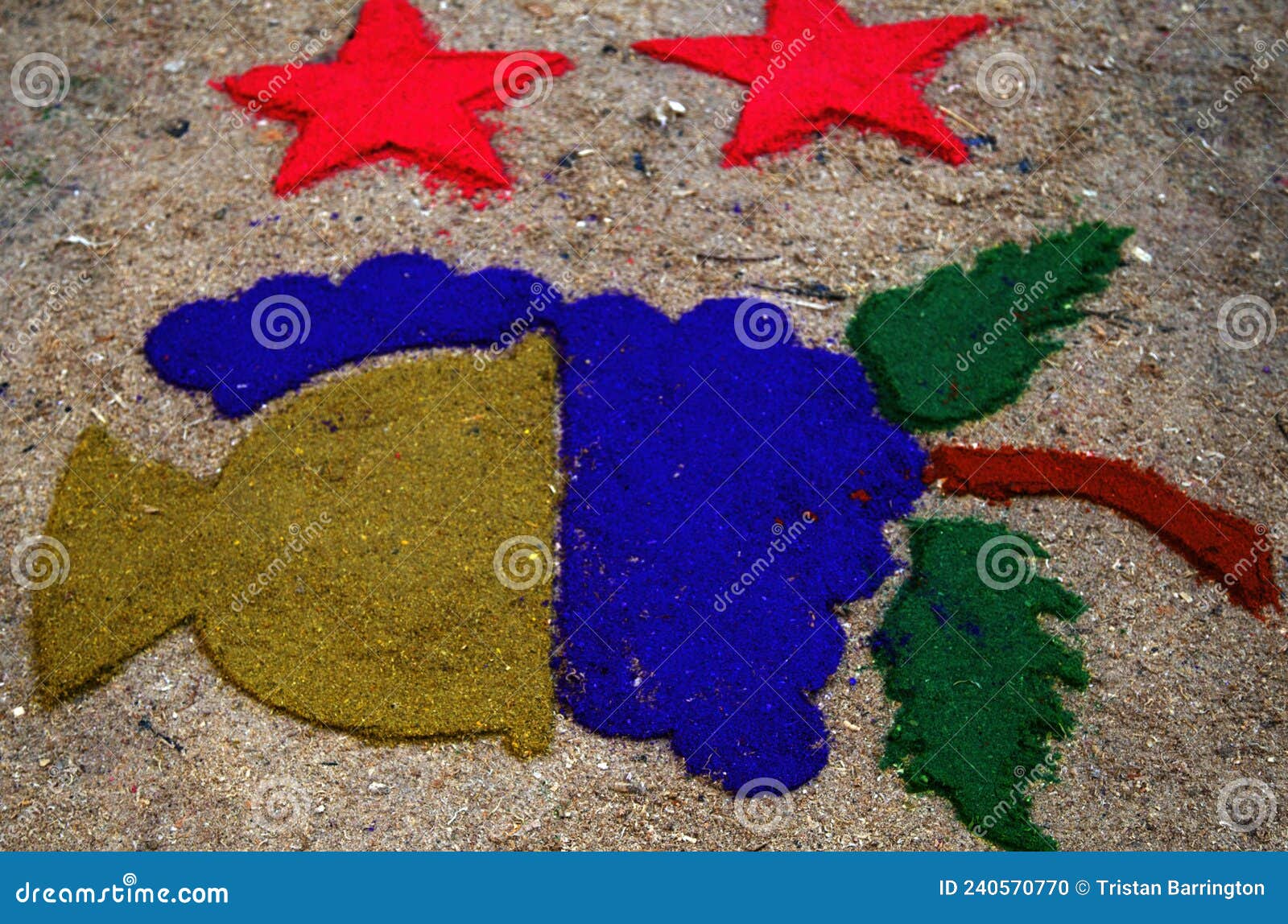 street screen of locally made alfombra, sawdust carpets with colorful s for semana santa, easter on the streets of lake atit