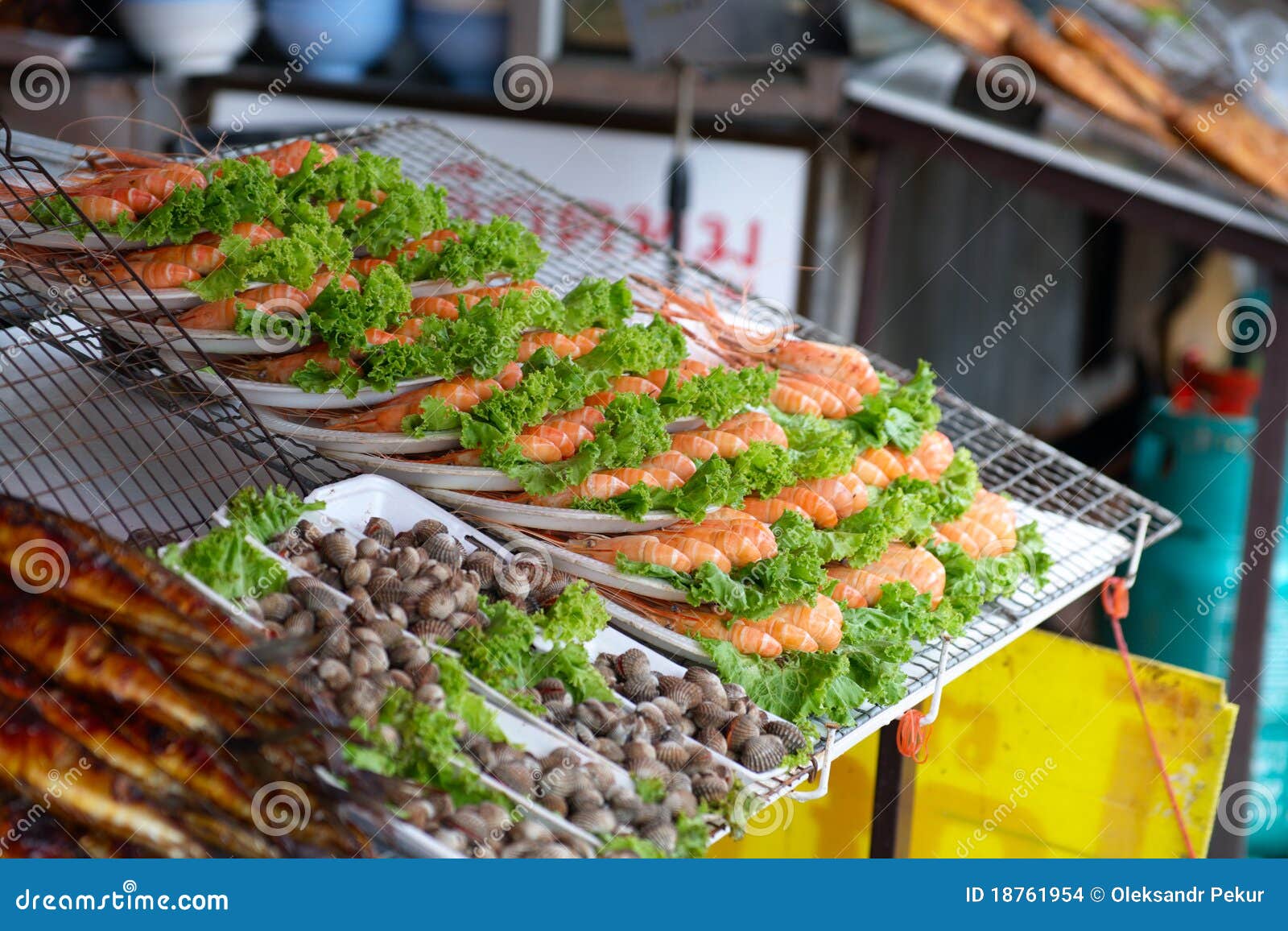 Street Seafood Prawns and Shells Stock Photo Image of fried, seafood