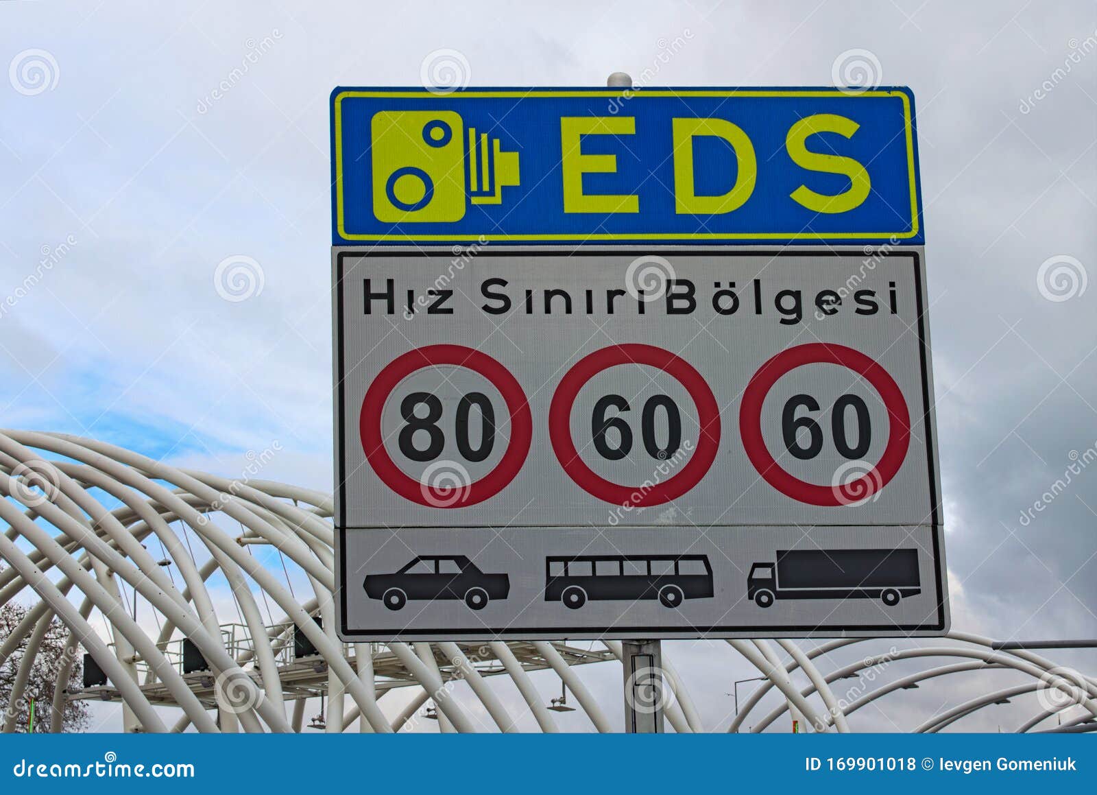 street sign in instanbul. text on sign: speed limit zone. electronic controlling system eds istanbul, turkey