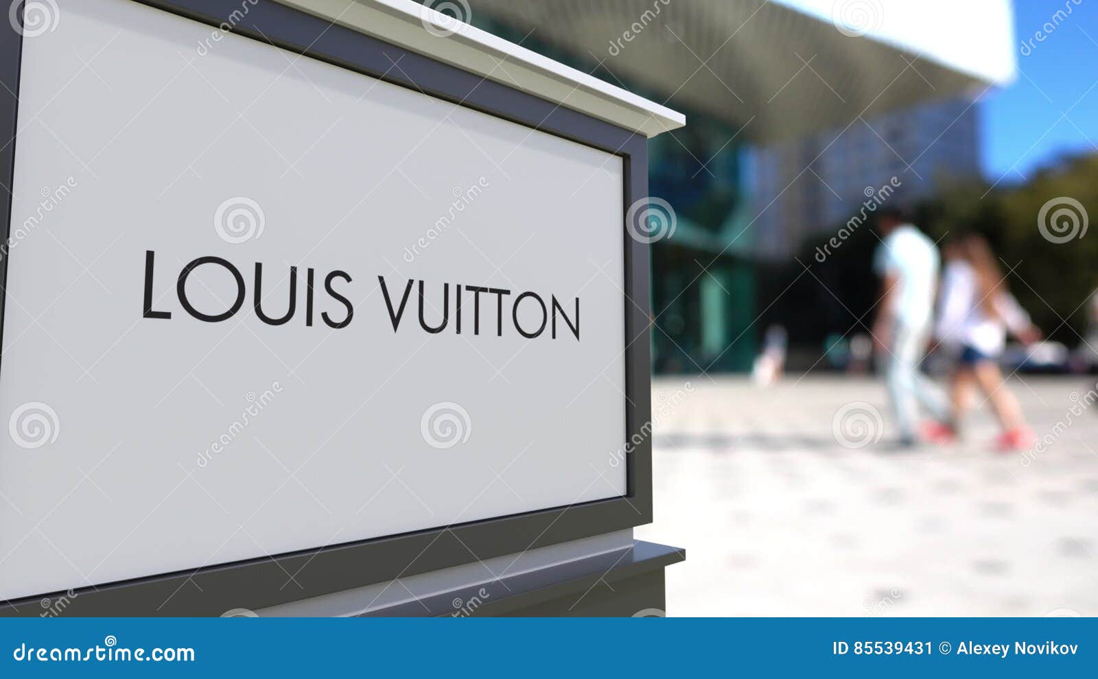 Street Signage Board With Louis Vuitton Logo. Blurred Office