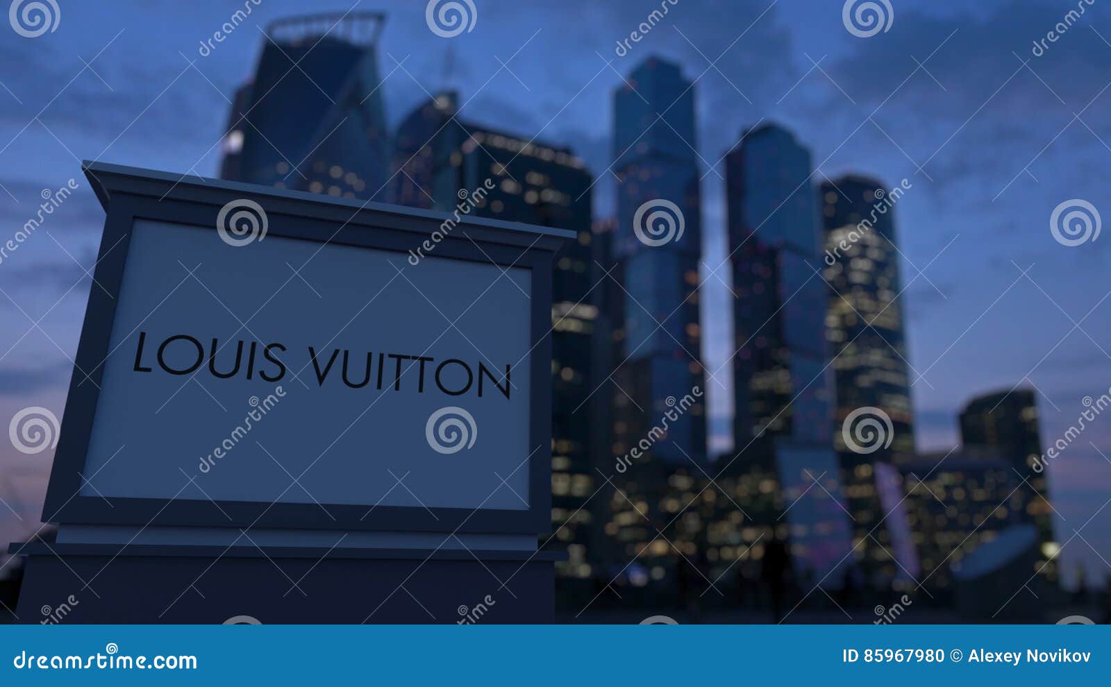 Street Signage Board with Louis Vuitton Logo in the Evening