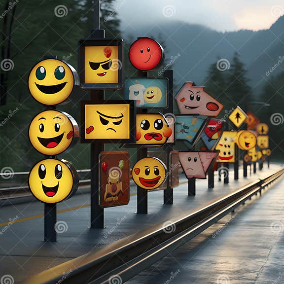 Street Signposts Featuring Dynamic and Interactive Emojis Stock Illustration Illustration of