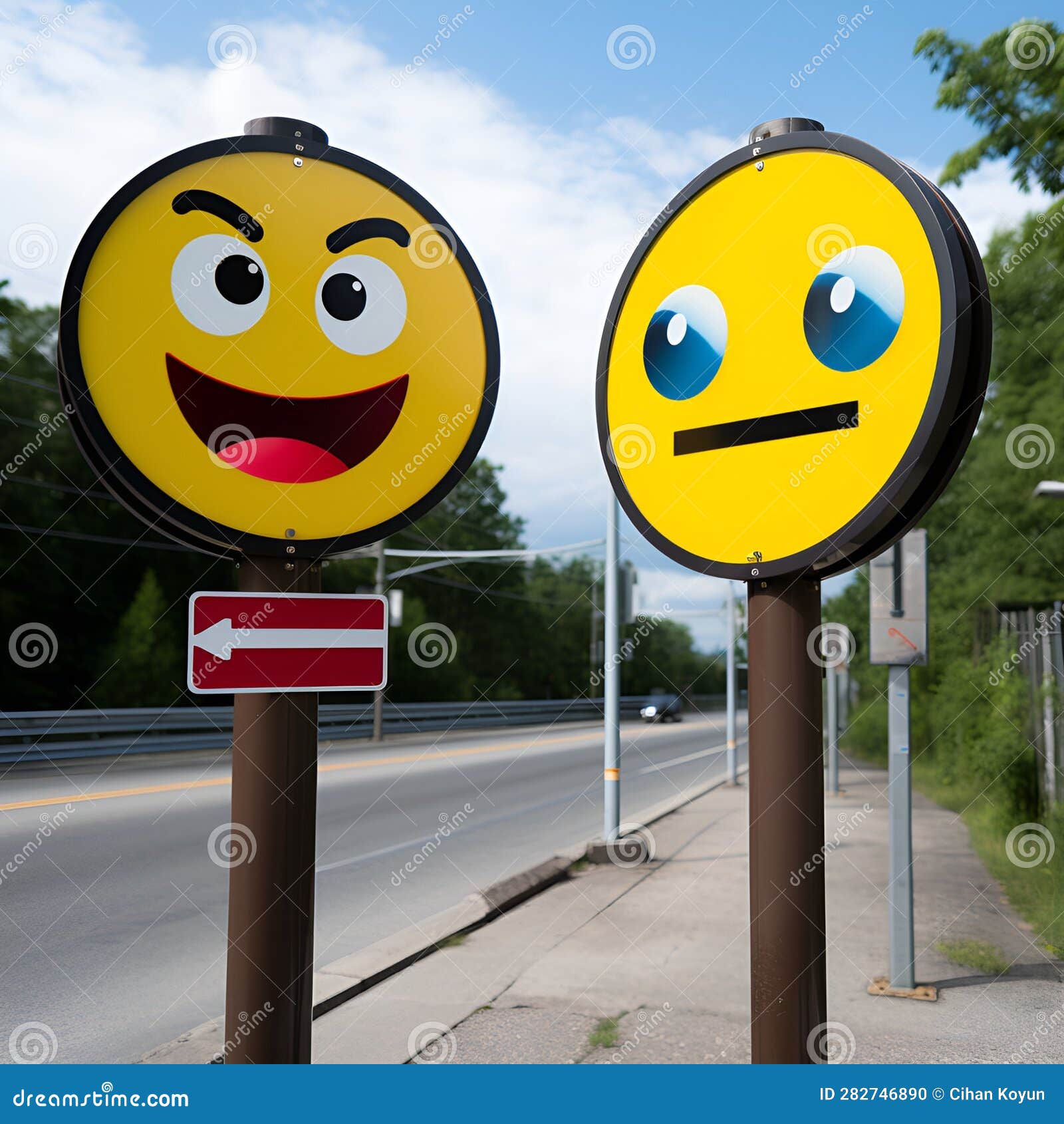 Street Signposts Infused with Expressive Emojis Stock Illustration Illustration of emoticon