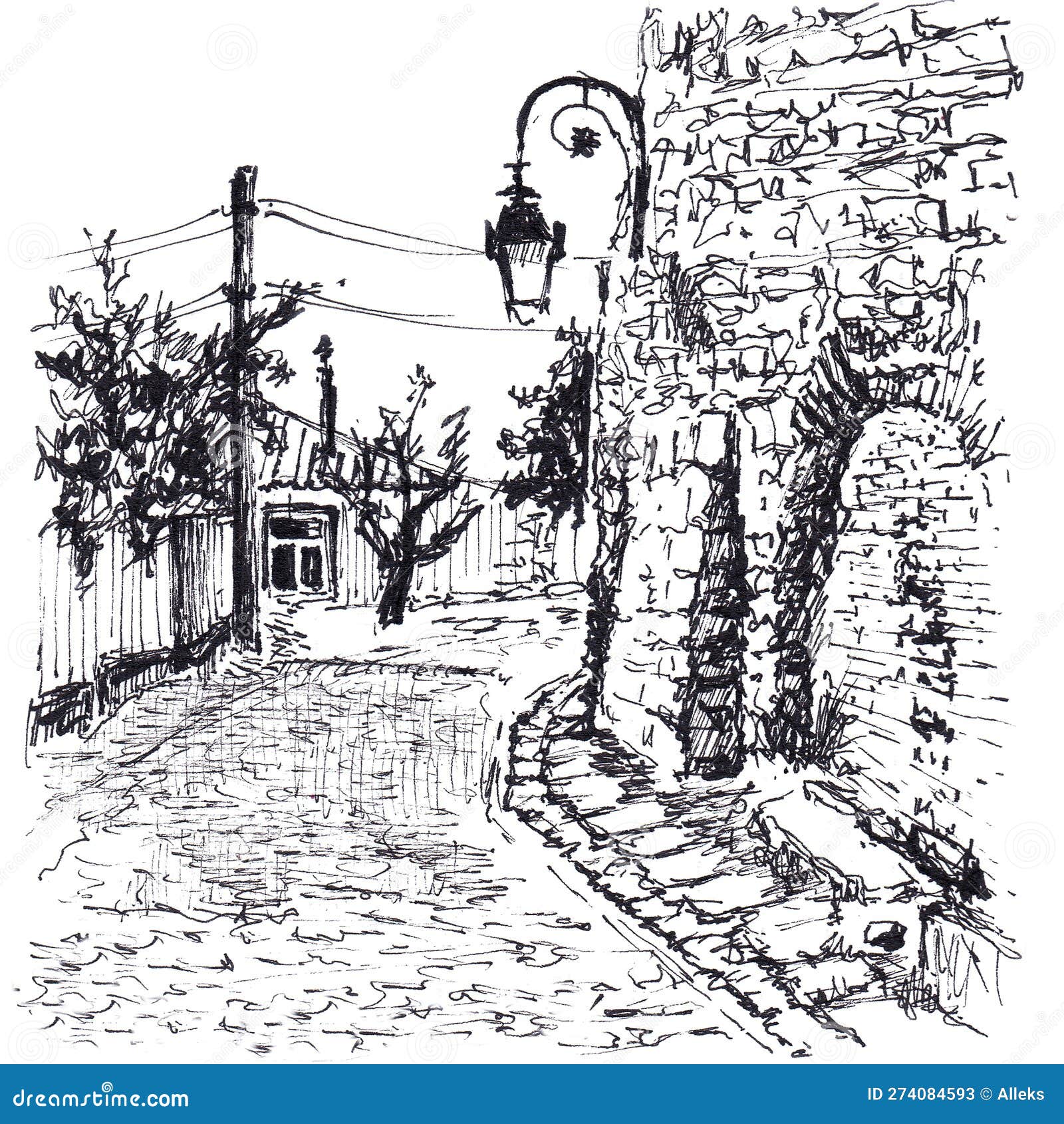 https://thumbs.dreamstime.com/z/street-small-european-old-town-wall-lantern-hand-drawn-sketch-ballpoint-pen-paper-texture-isolated-white-bitmap-274084593.jpg