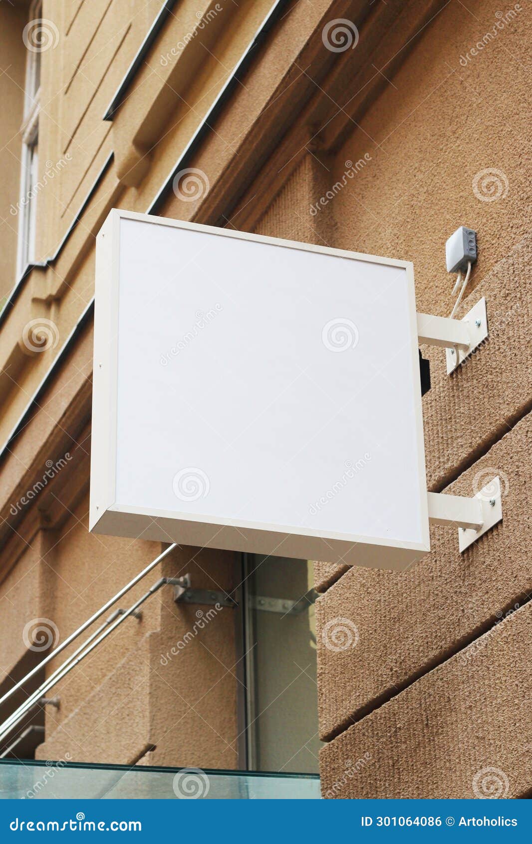 street storefront shop, cafe, restaurant mounted signboard mock up  template. blank white store sign  mockup