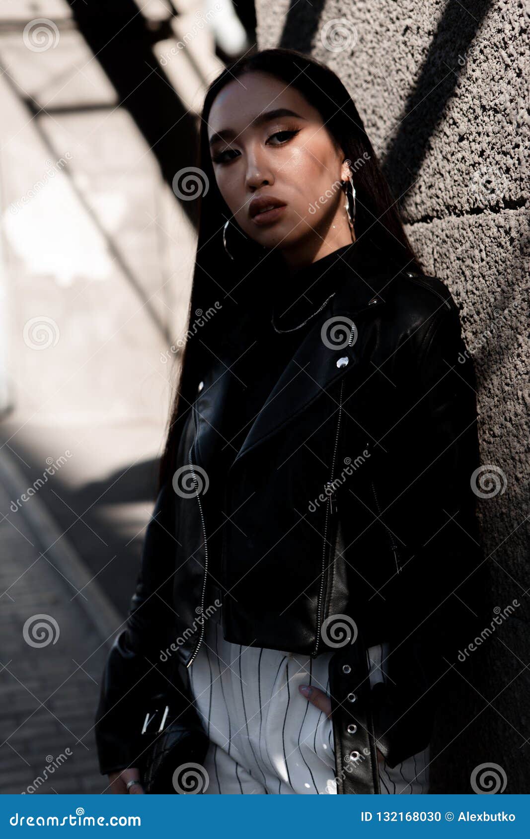 Street Stylish Portrait of a Girl of Asian Appearance on the Streets of ...