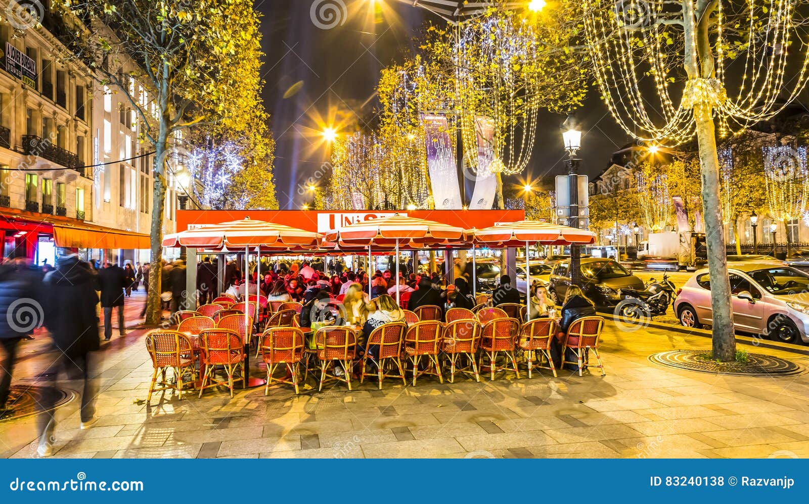 Street Terrace on Champs Elysees in a Winter Night Editorial Stock ...