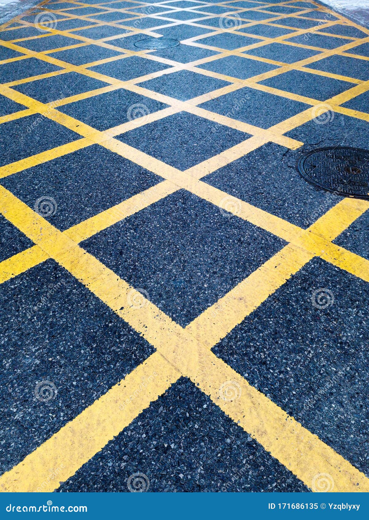 Street Traffic Marking with Yellow Gridlines Stock Image Image of