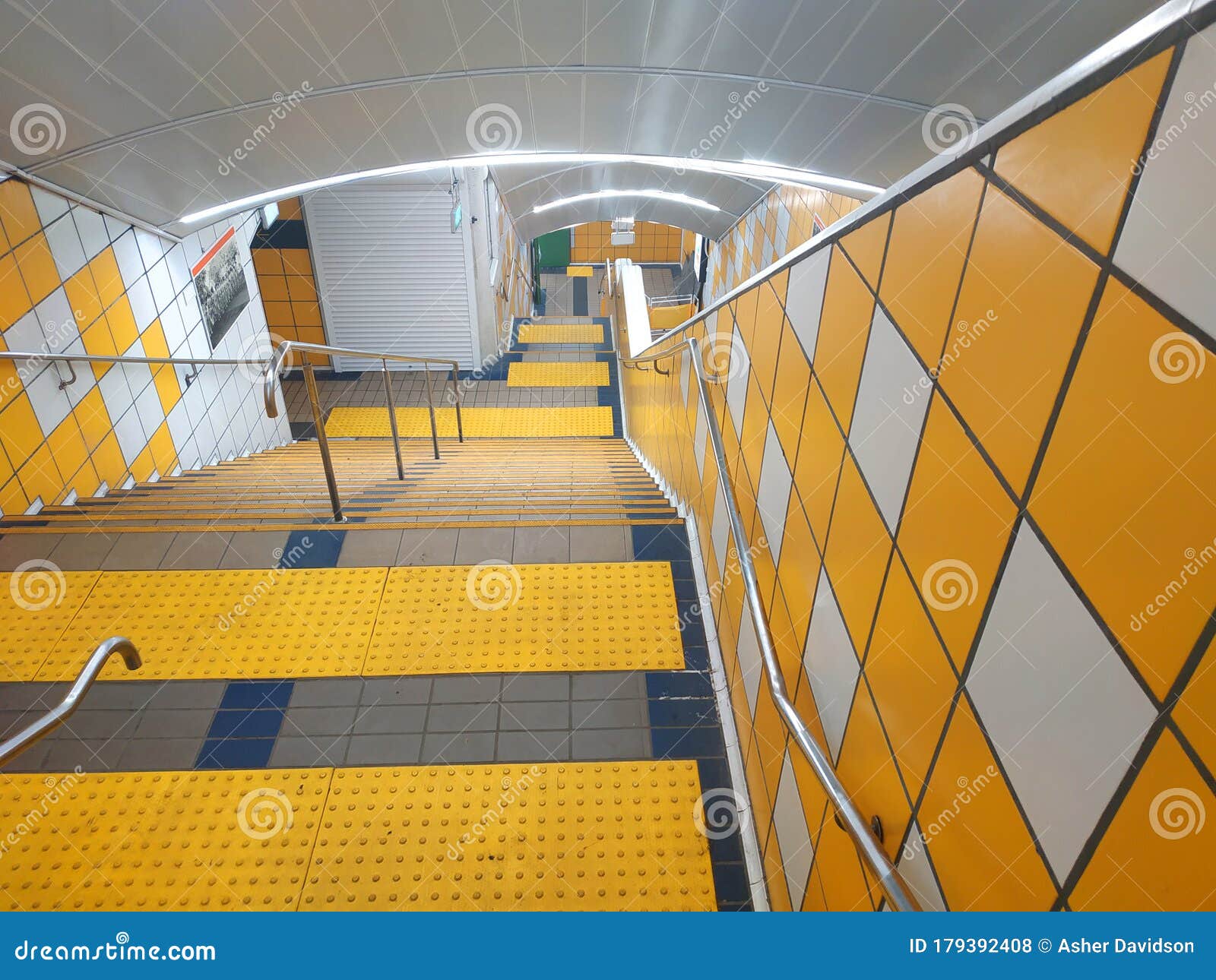 Street Urban Staircase with Yellow Illumination Leading Underground ...