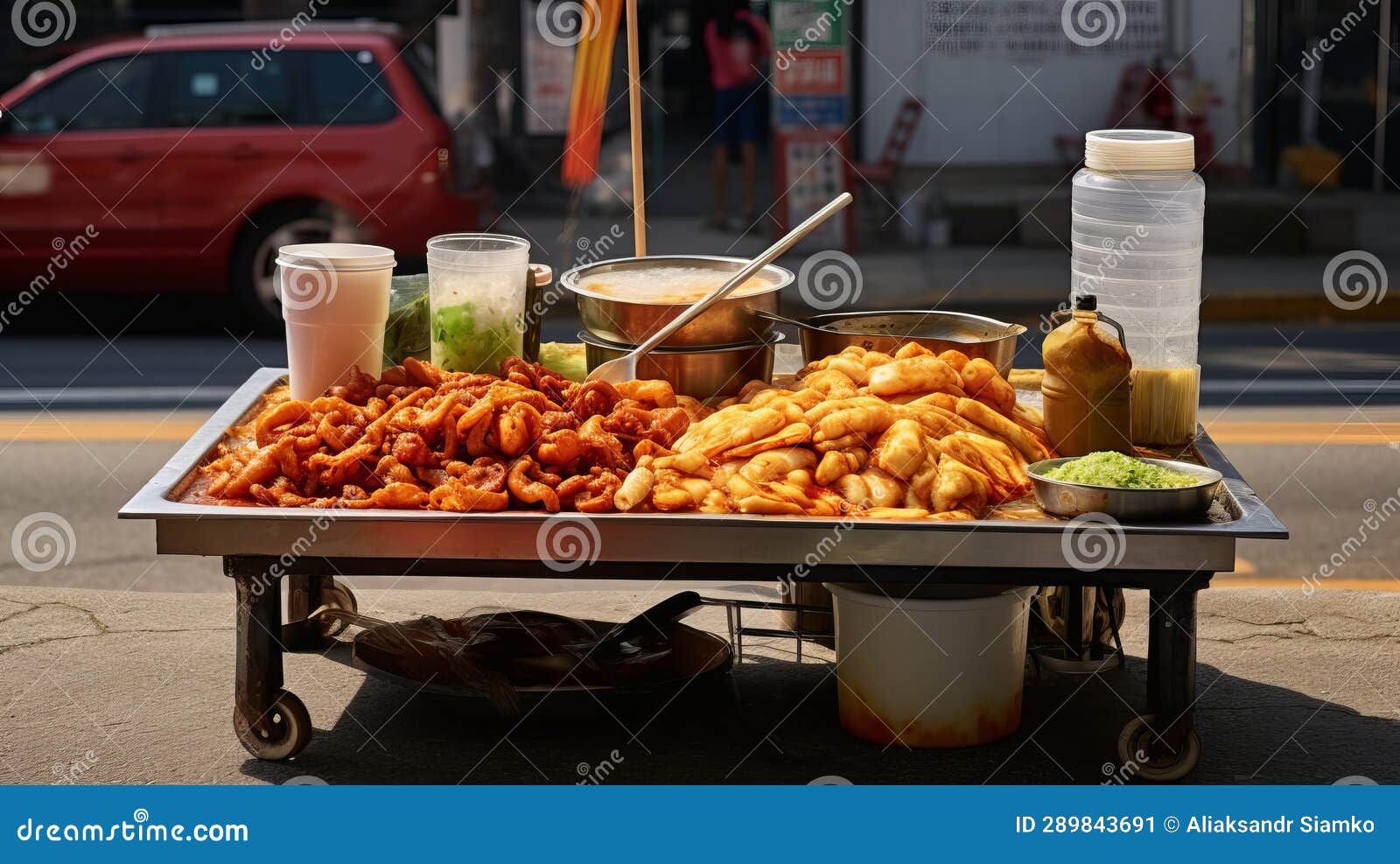 A Street Vendor Selling Tteokbokki Korean Food on the Side of the Road