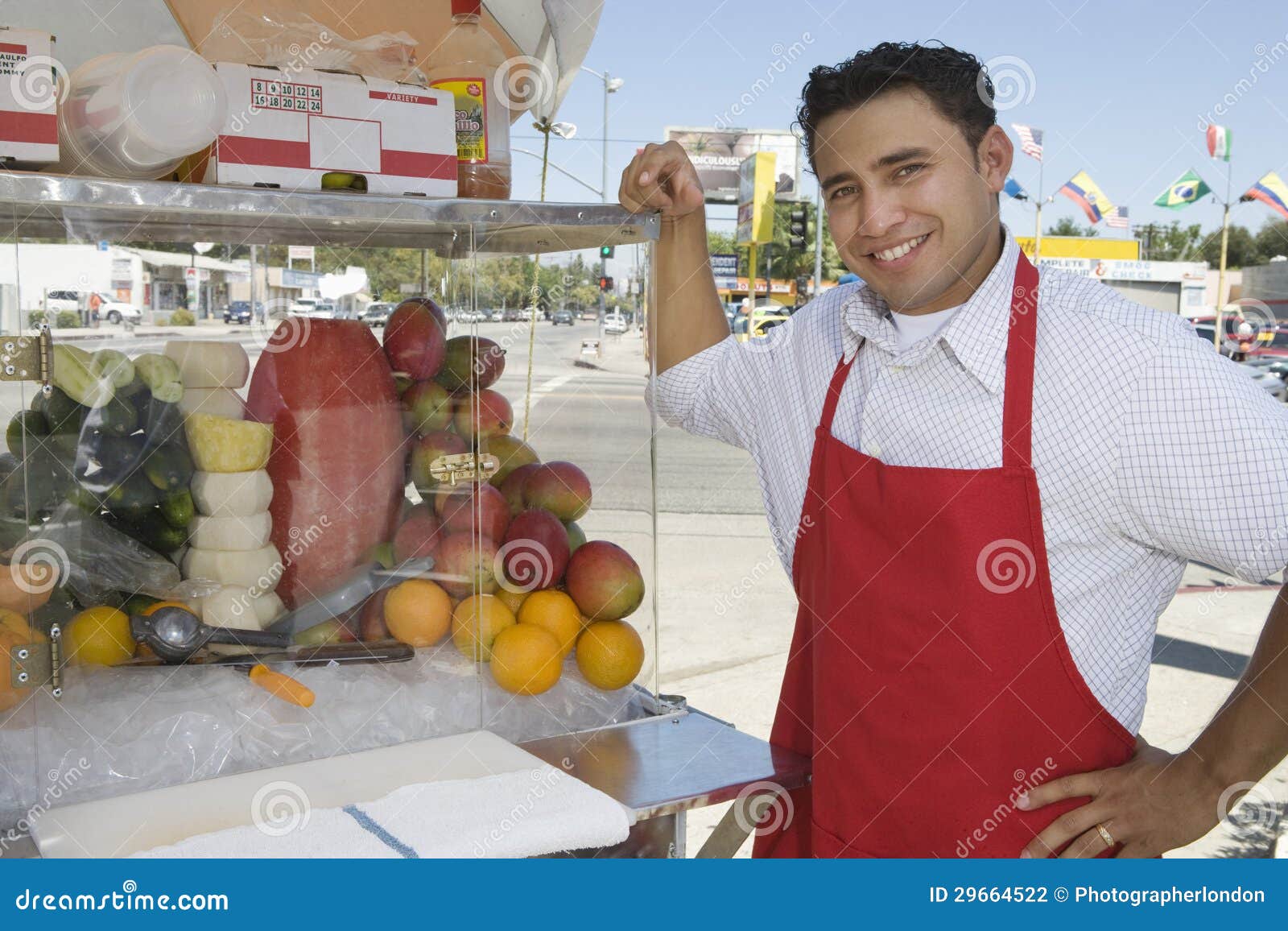 street vendor standing by stall