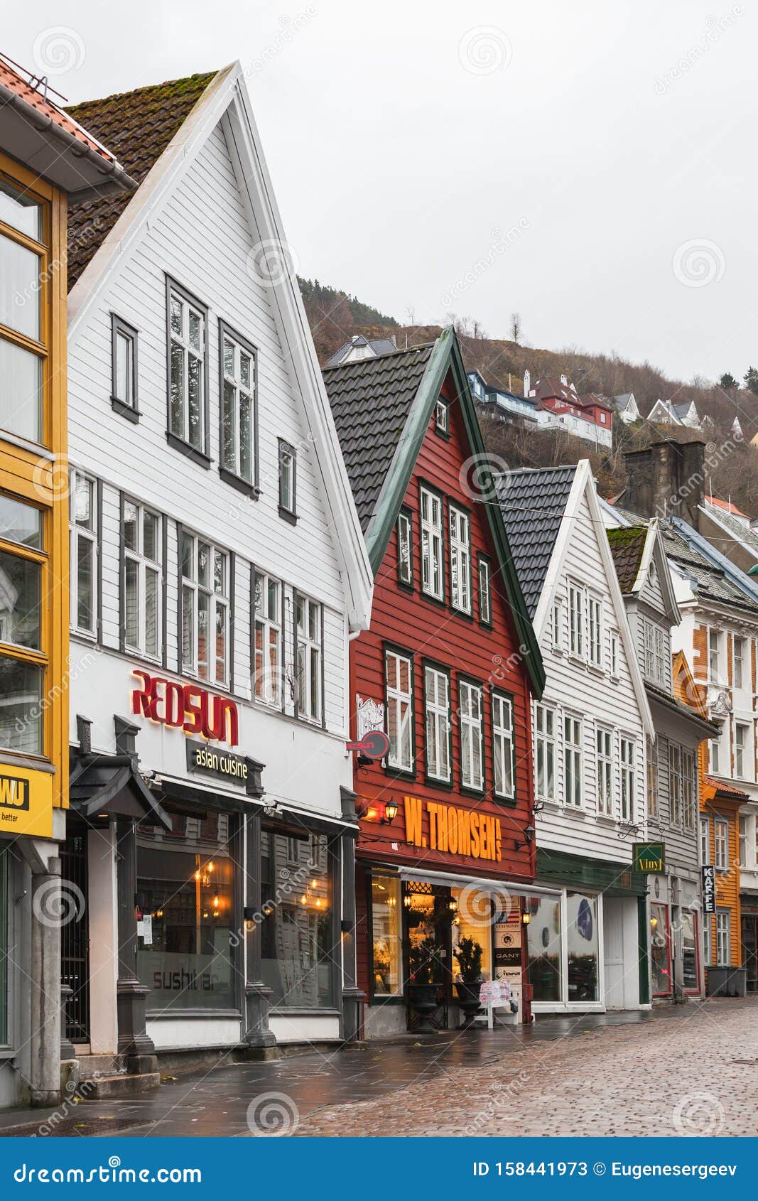 Street View of Bergen, Colorful Wooden Houses Editorial Stock Photo ...