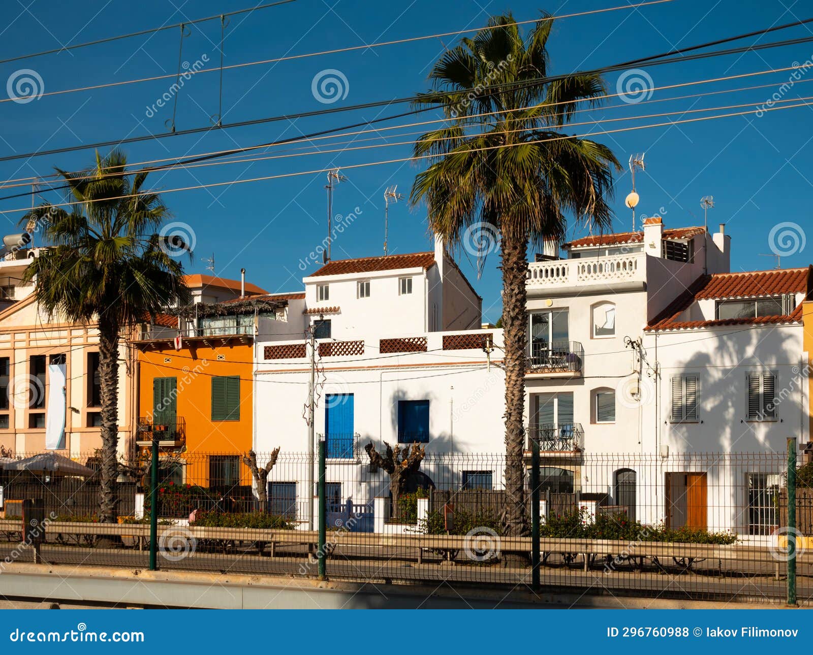 street view of catalan city of vilassar de mar on sunny day