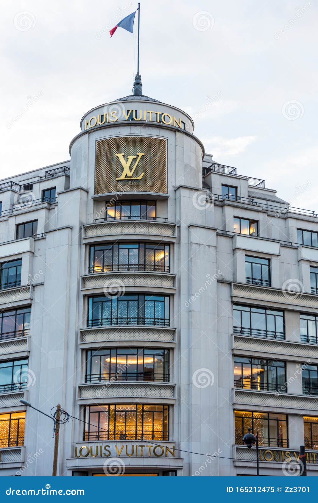 Street View of Champs-Elysees Avenue with Building LOUIS VUITTON