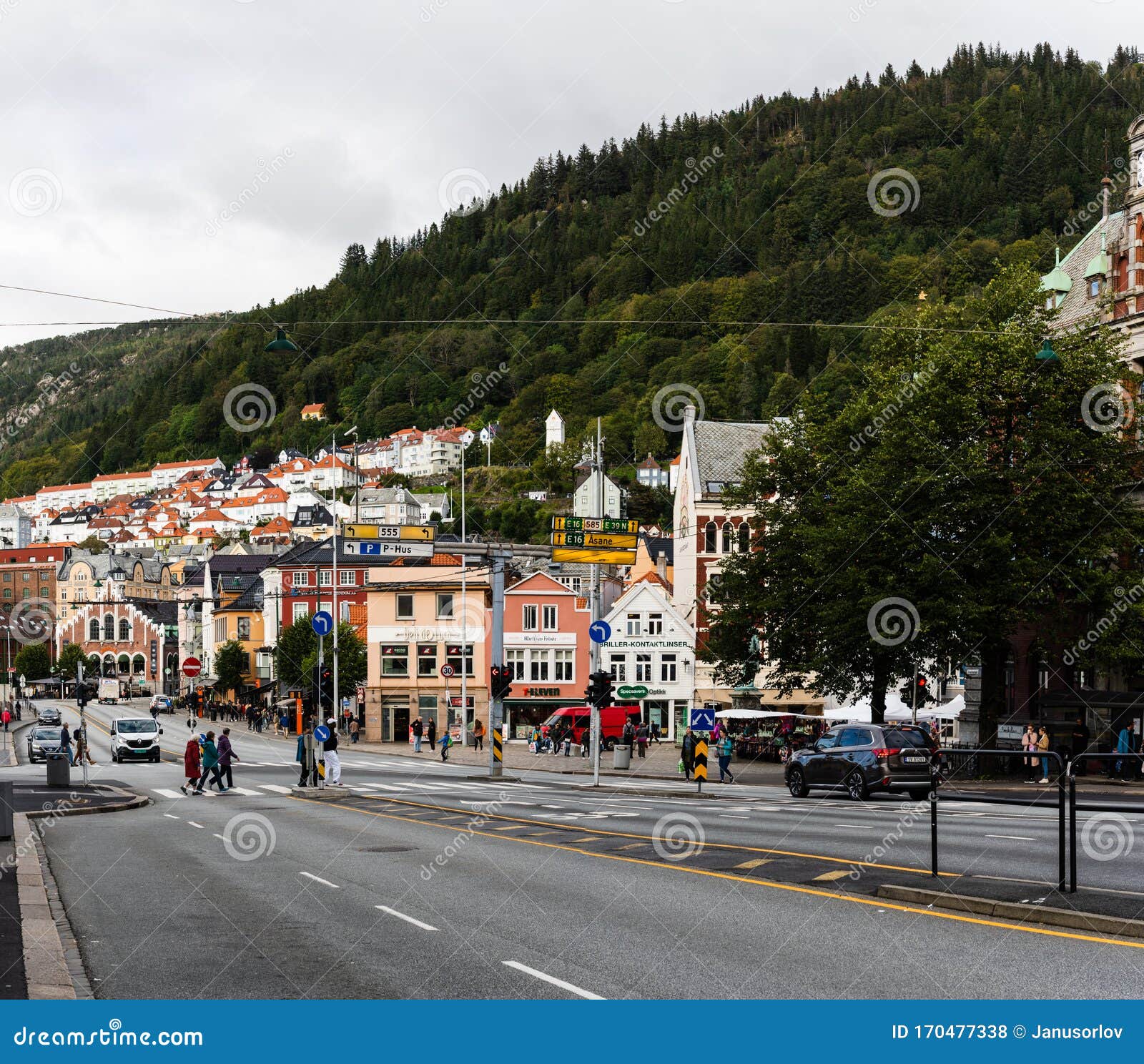 Street View of One of the Main Streets of the City of Bergen Norway ...