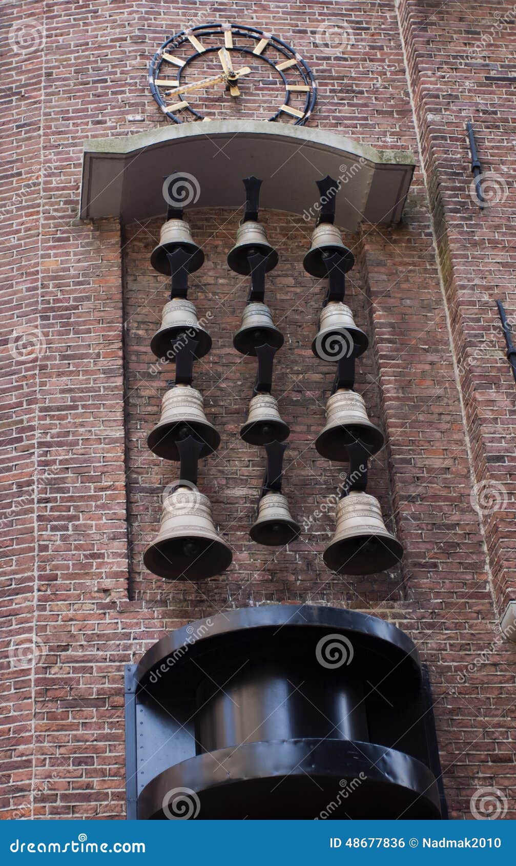 Street Wall Clock with Bells. Stock Photo Image of bells