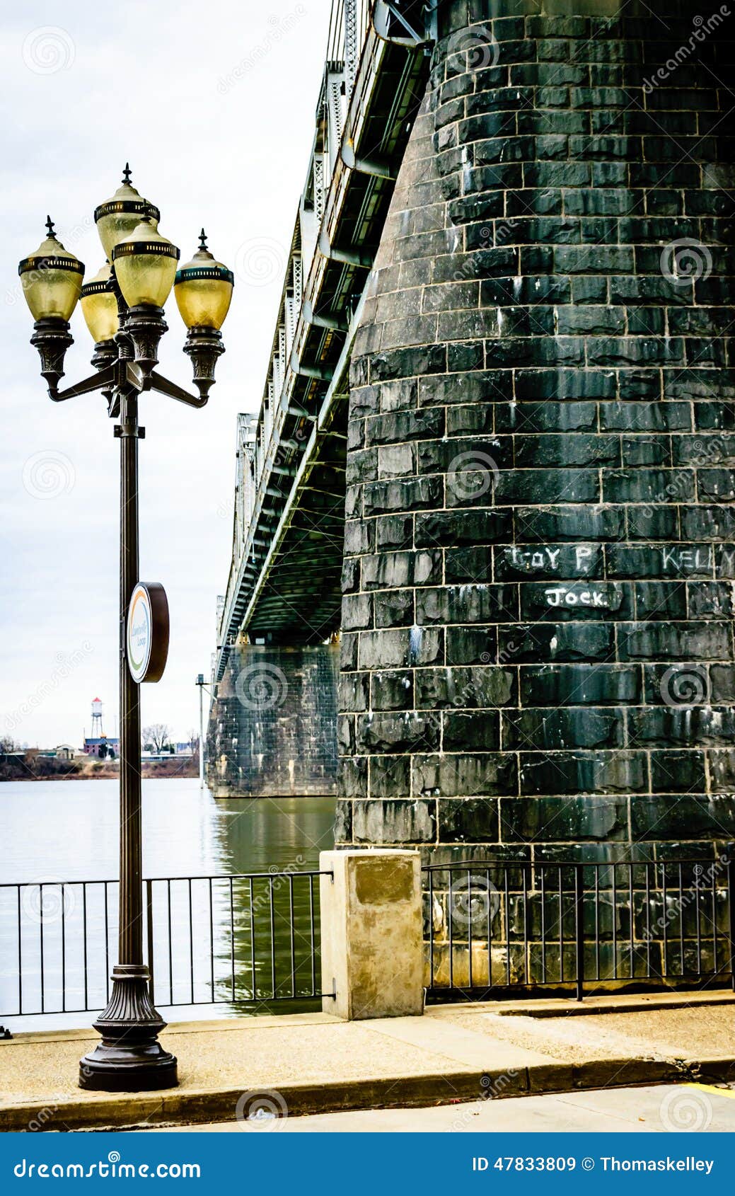 streetlight and river bridge