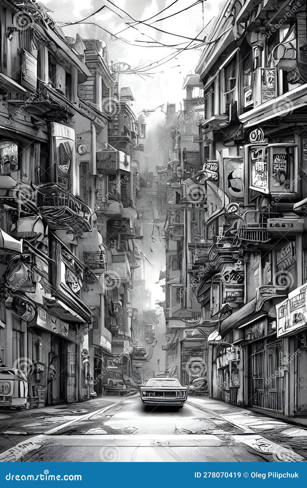 Streets Drawn in 80s Black and White Comic Style Stock Image Image of drawing, strokes 278070419