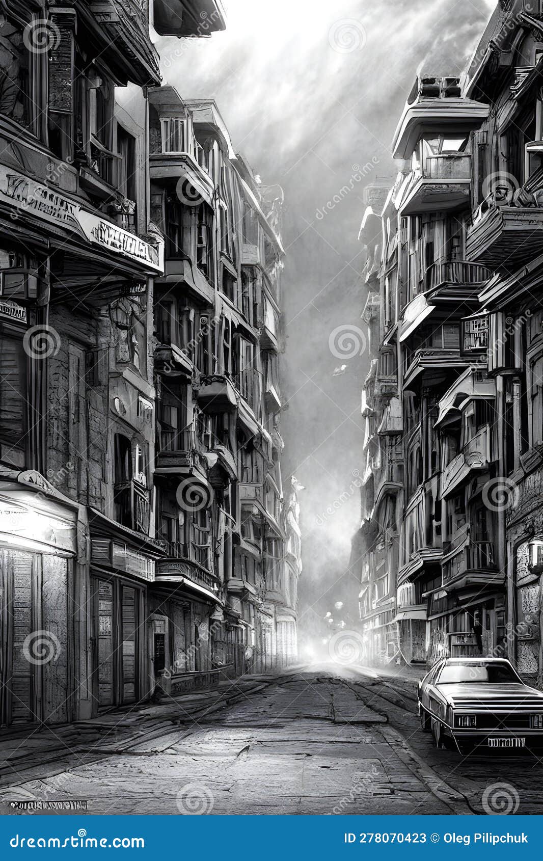 Streets Drawn in 80s Black and White Comic Style Stock Illustration Illustration of drawn
