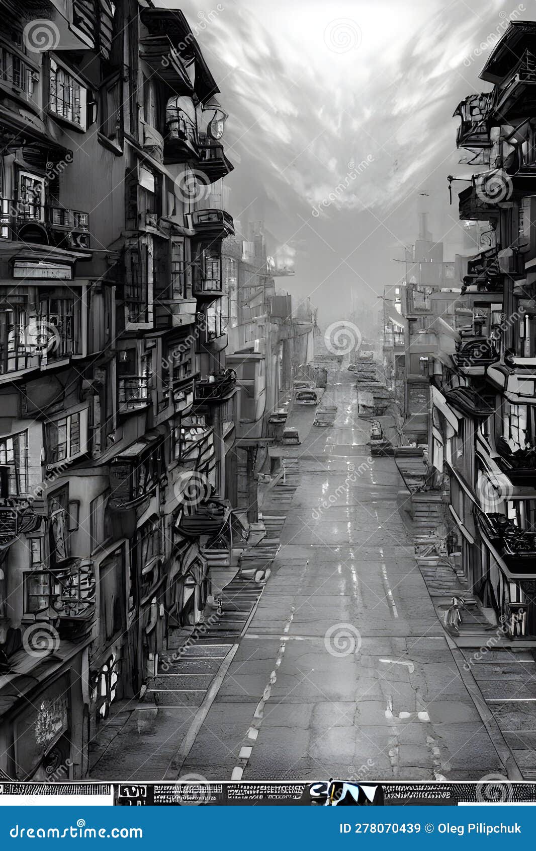 Streets Drawn in 80s Black and White Comic Style Stock Illustration Illustration of white
