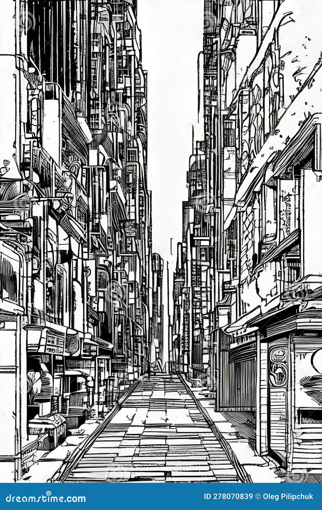 Streets Drawn in 80s Black and White Comic Style Stock Illustration Illustration of drawn