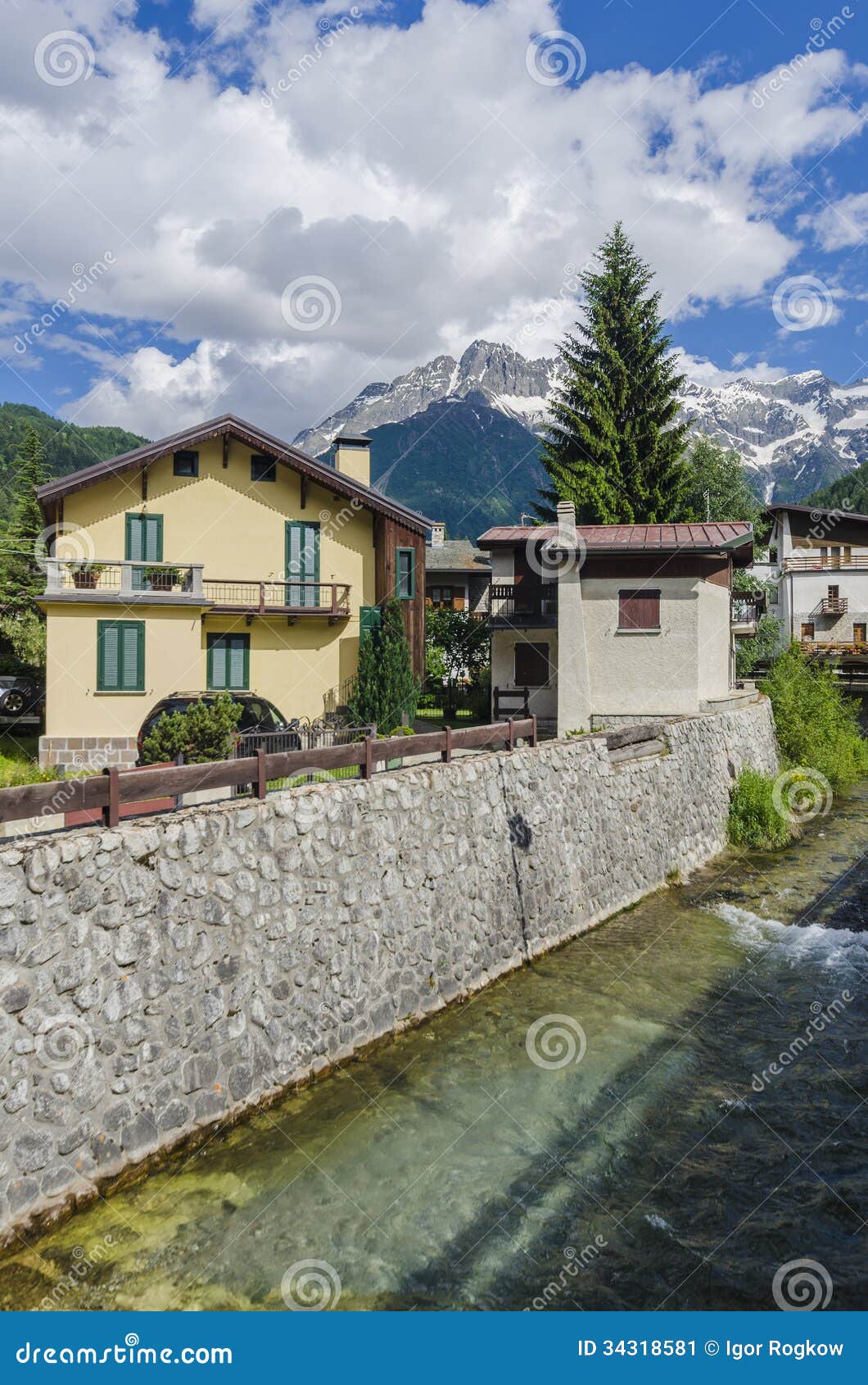 streets and houses in the mountain town of alpine italian ponte di legno region lombaridya brescia, northern italy