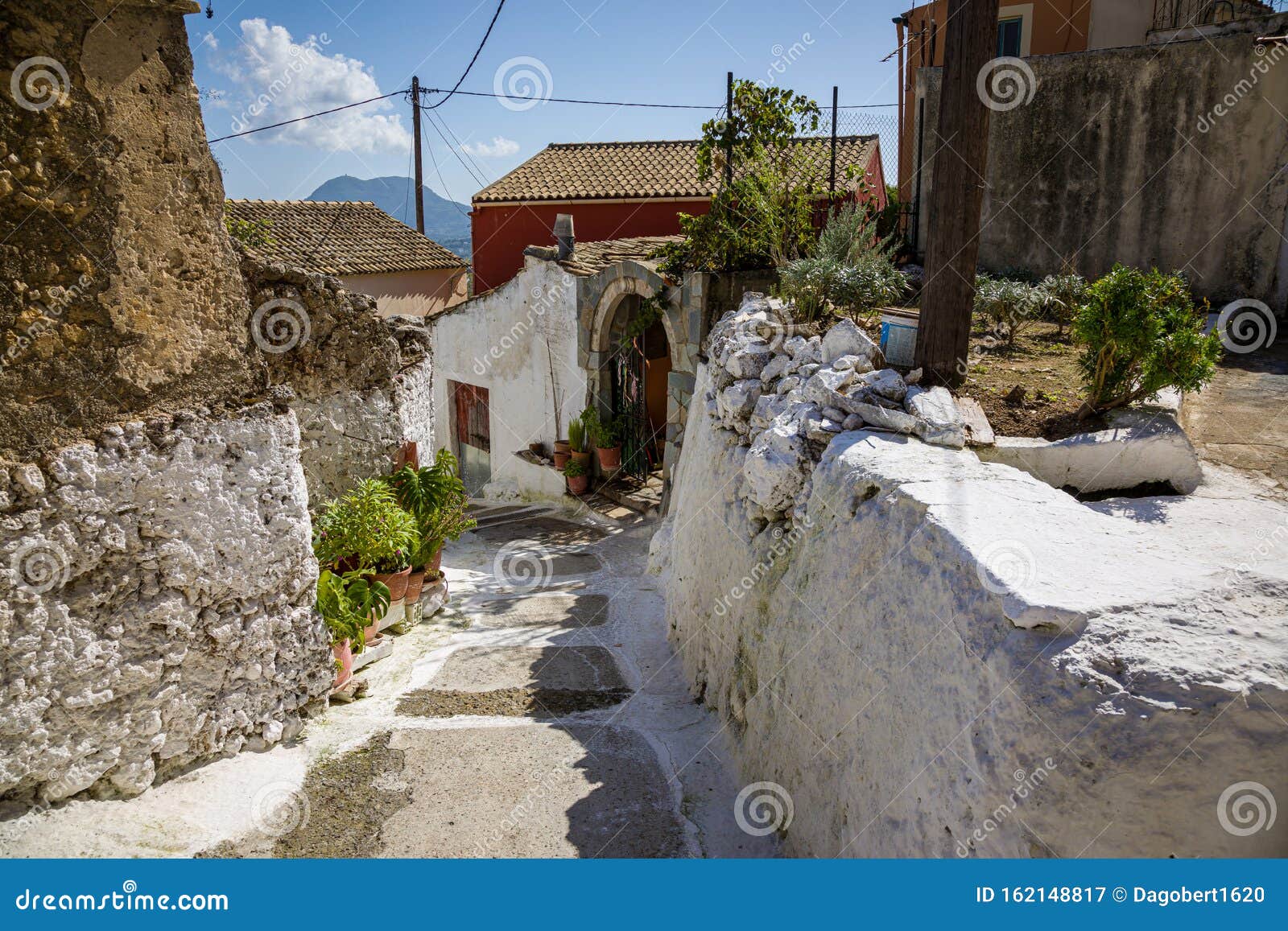 In the Streets of Pelekas Village on Corfu Island Stock Image - Image ...