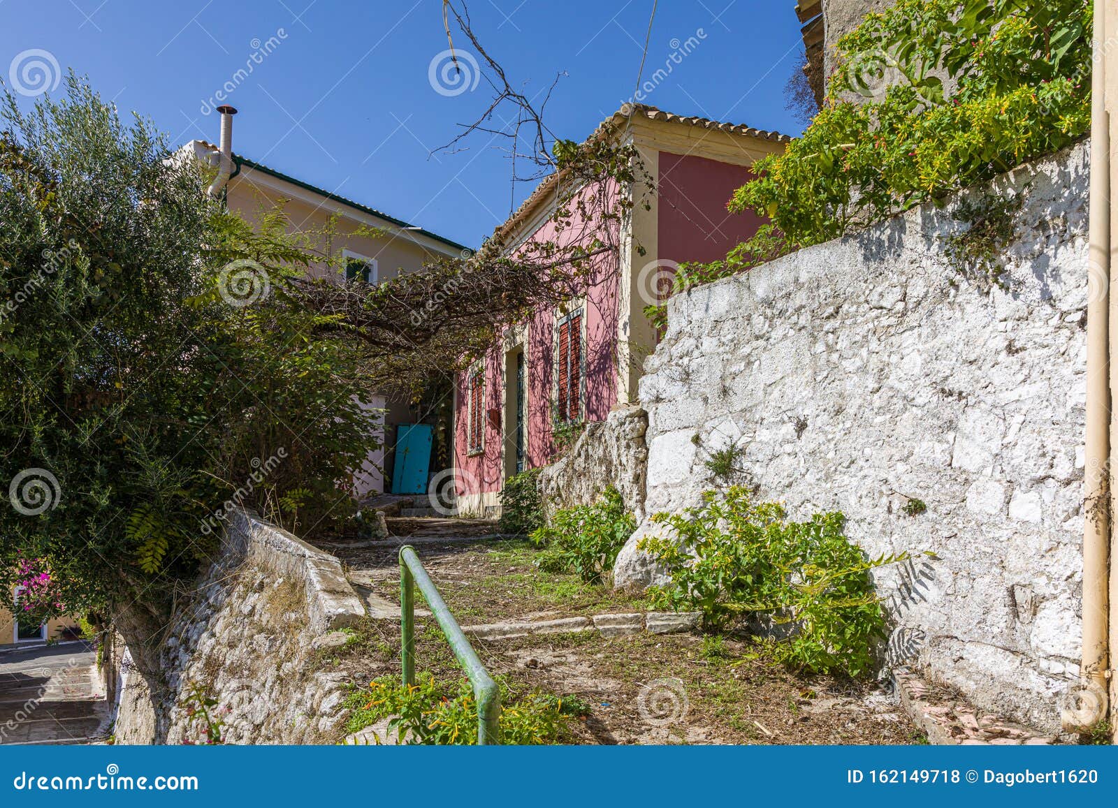 In the Streets of Pelekas Village on Corfu Island Stock Photo - Image ...