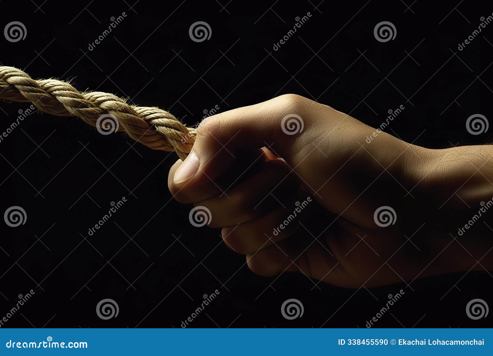 strength in grip firmly holding the rope for stability and support. created with generative ai