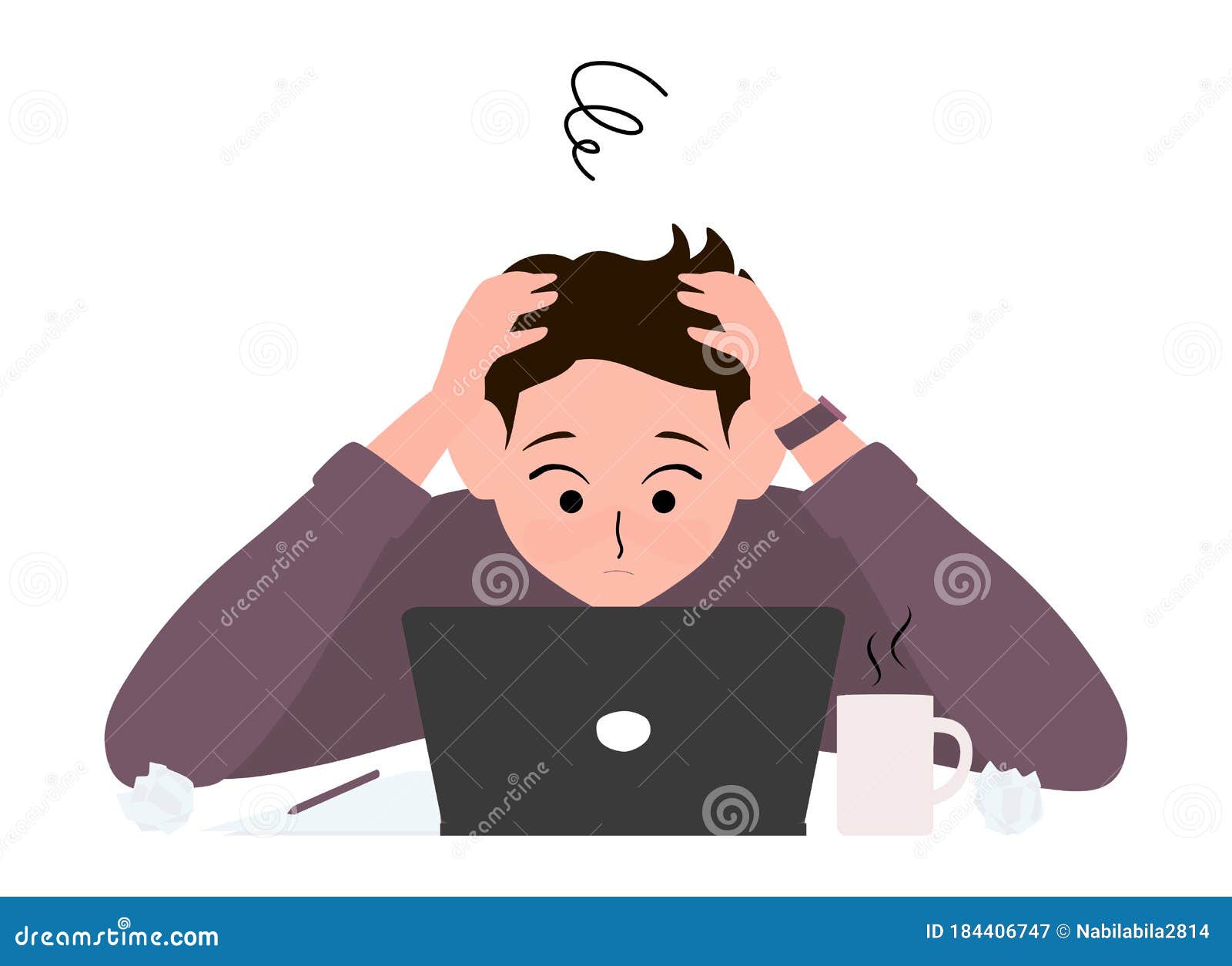 Stress Concept. Stressful Businessman Working in Office Tired and Bored  Illustration Flat Vector Cartoon Character Stock Vector - Illustration of  desk, corporate: 184406747
