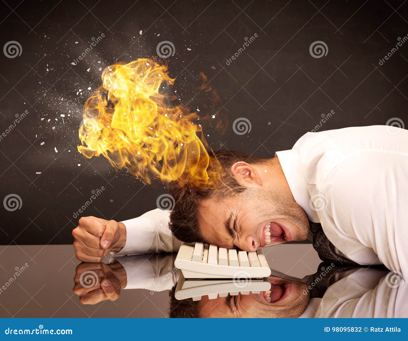Stressed Business Man S Head Is Burning Stock Photo Image Of