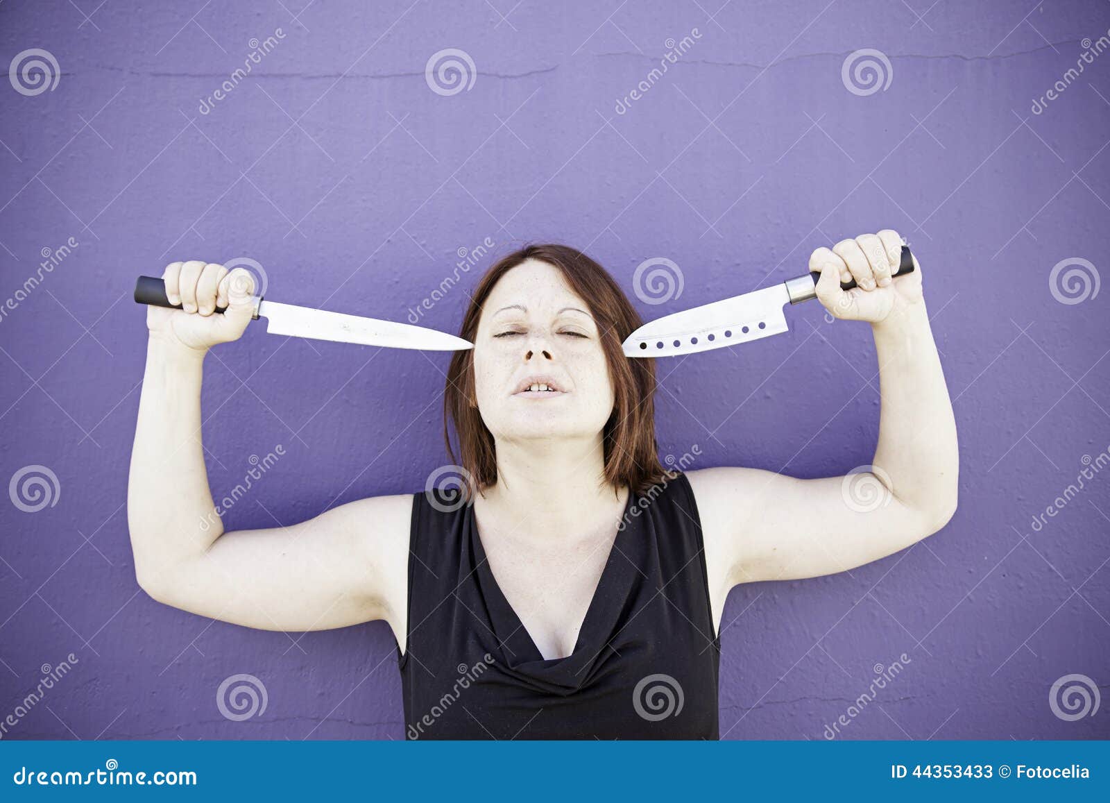 Stressed girl knife stock image. Image of blade, crazy 44353433
