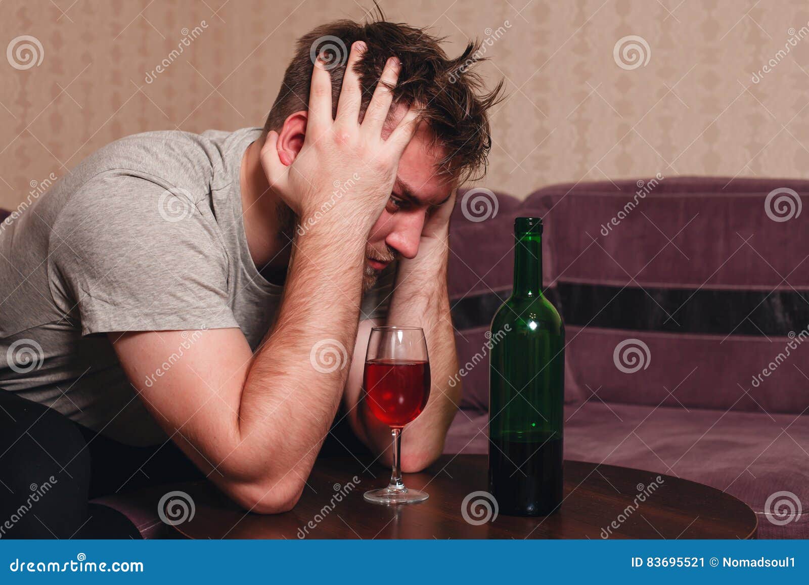 Stressed Man After Hard Drinking Stock Image Image Of Drunk Bottle